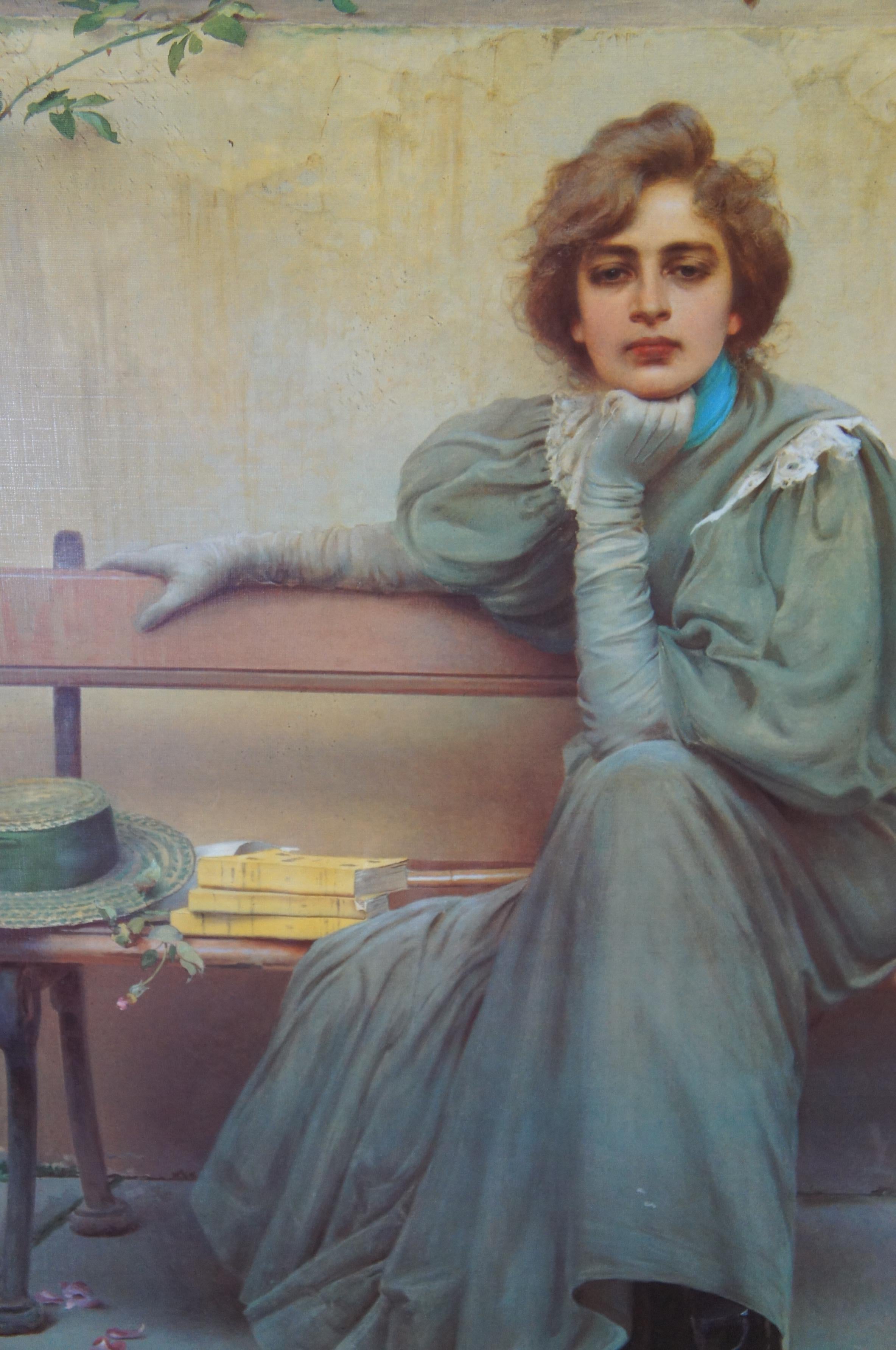 Vintage Vittorio Matteo Corcos Dreams Woman on Bench Print on Board 30