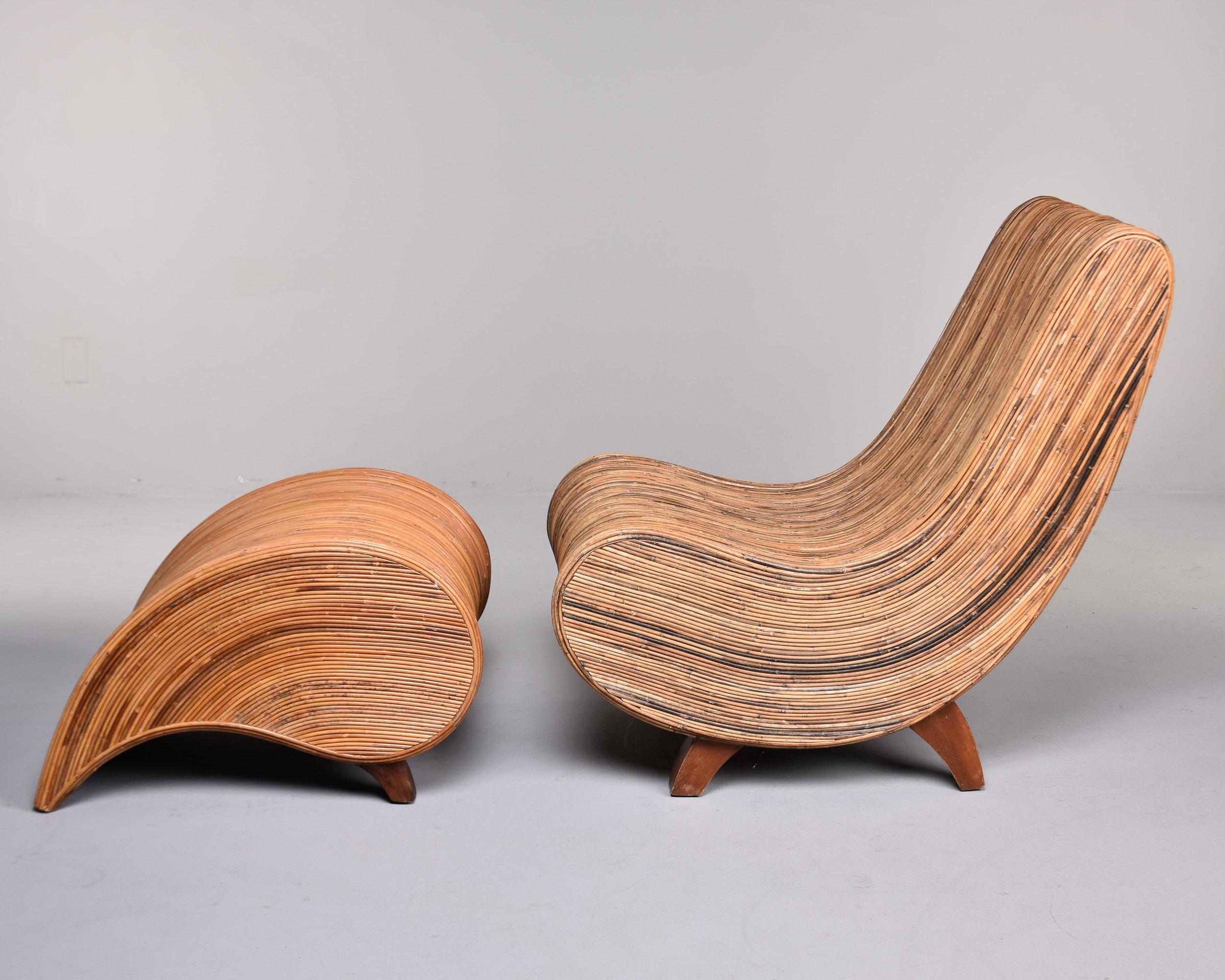 Mid-Century Modern Vintage Vivai Del Sud Pencil Reed Lounge Chair With Ottoman