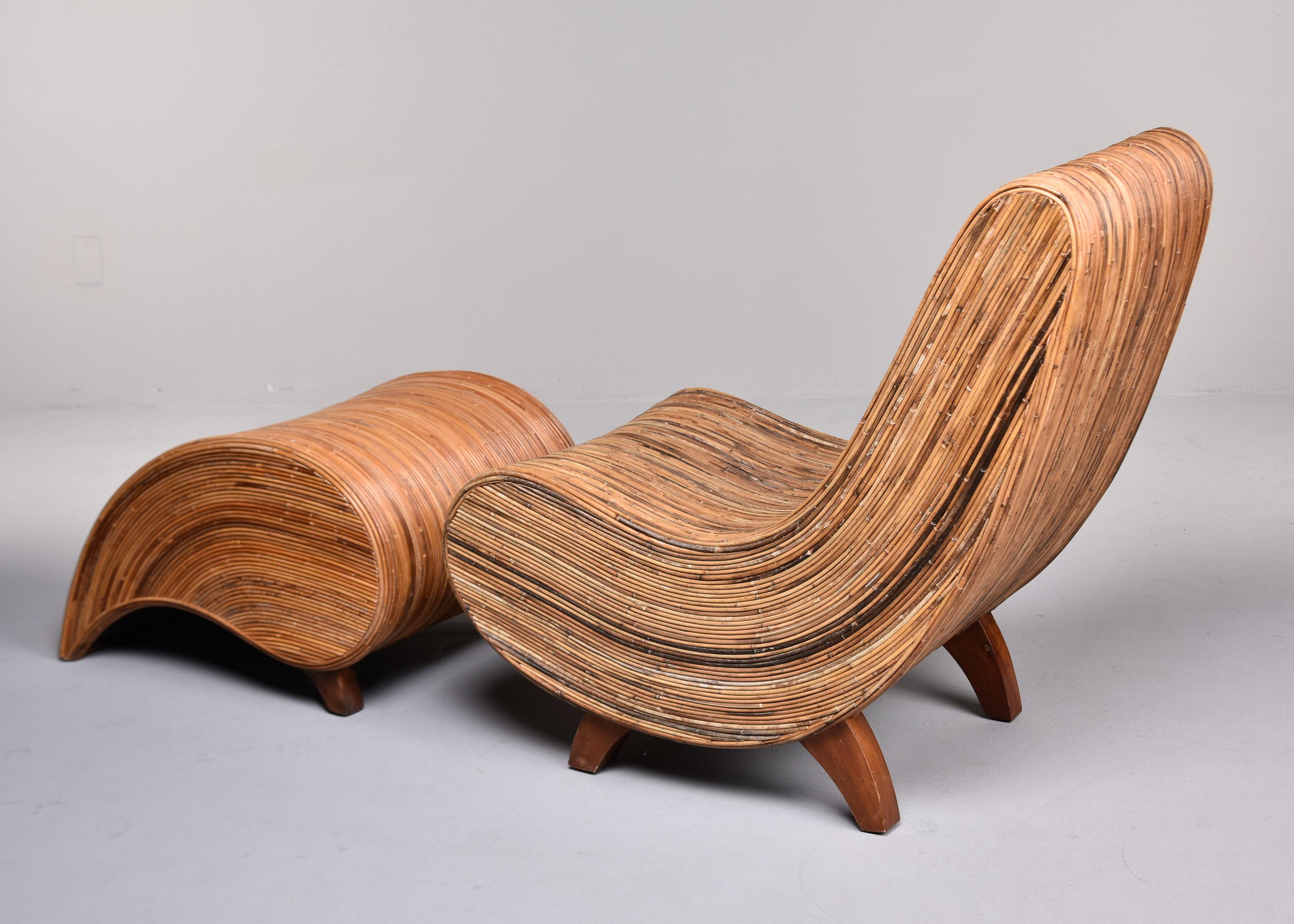 Italian Vintage Vivai Del Sud Pencil Reed Lounge Chair With Ottoman