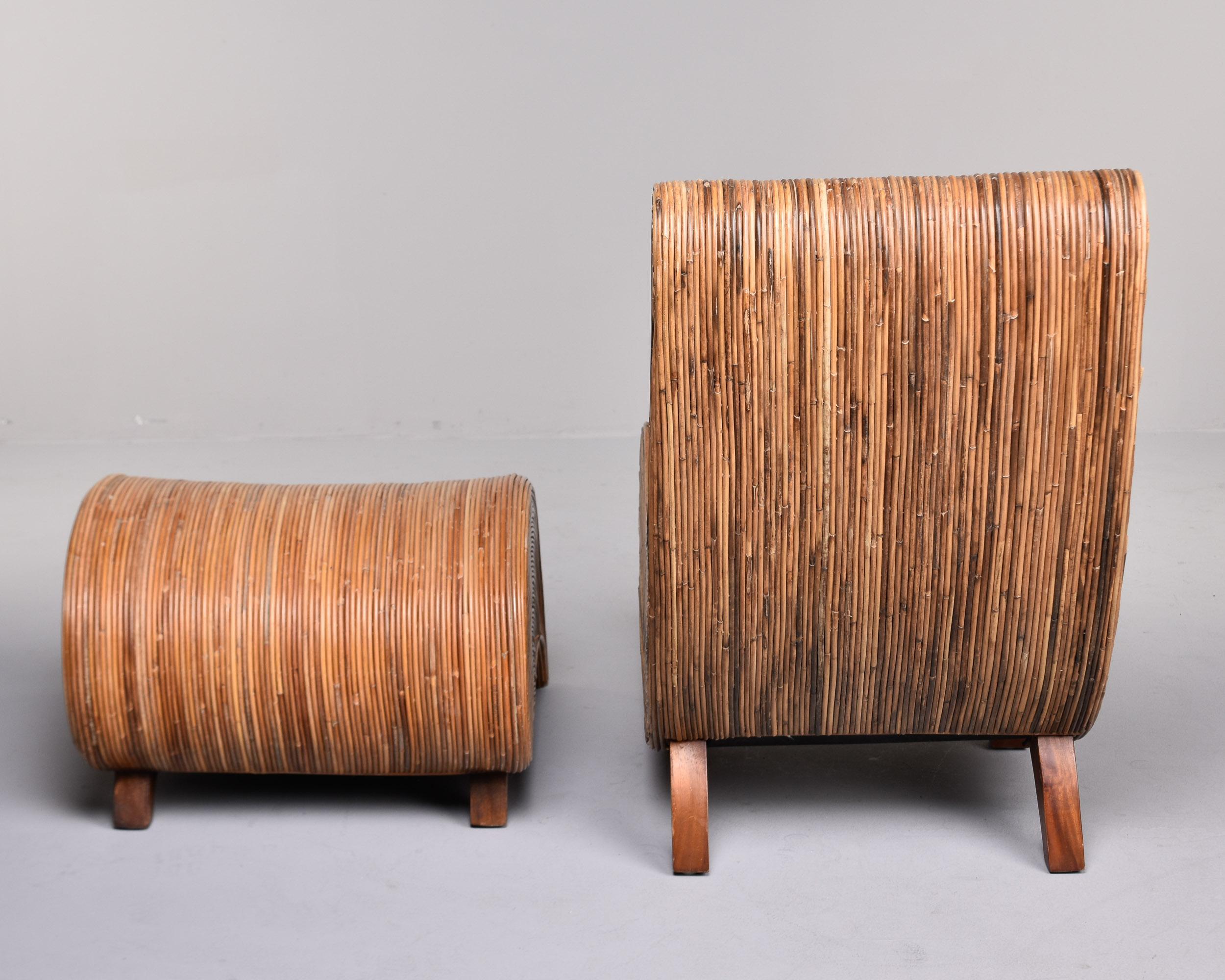Vintage Vivai Del Sud Pencil Reed Lounge Chair With Ottoman In Good Condition In Troy, MI