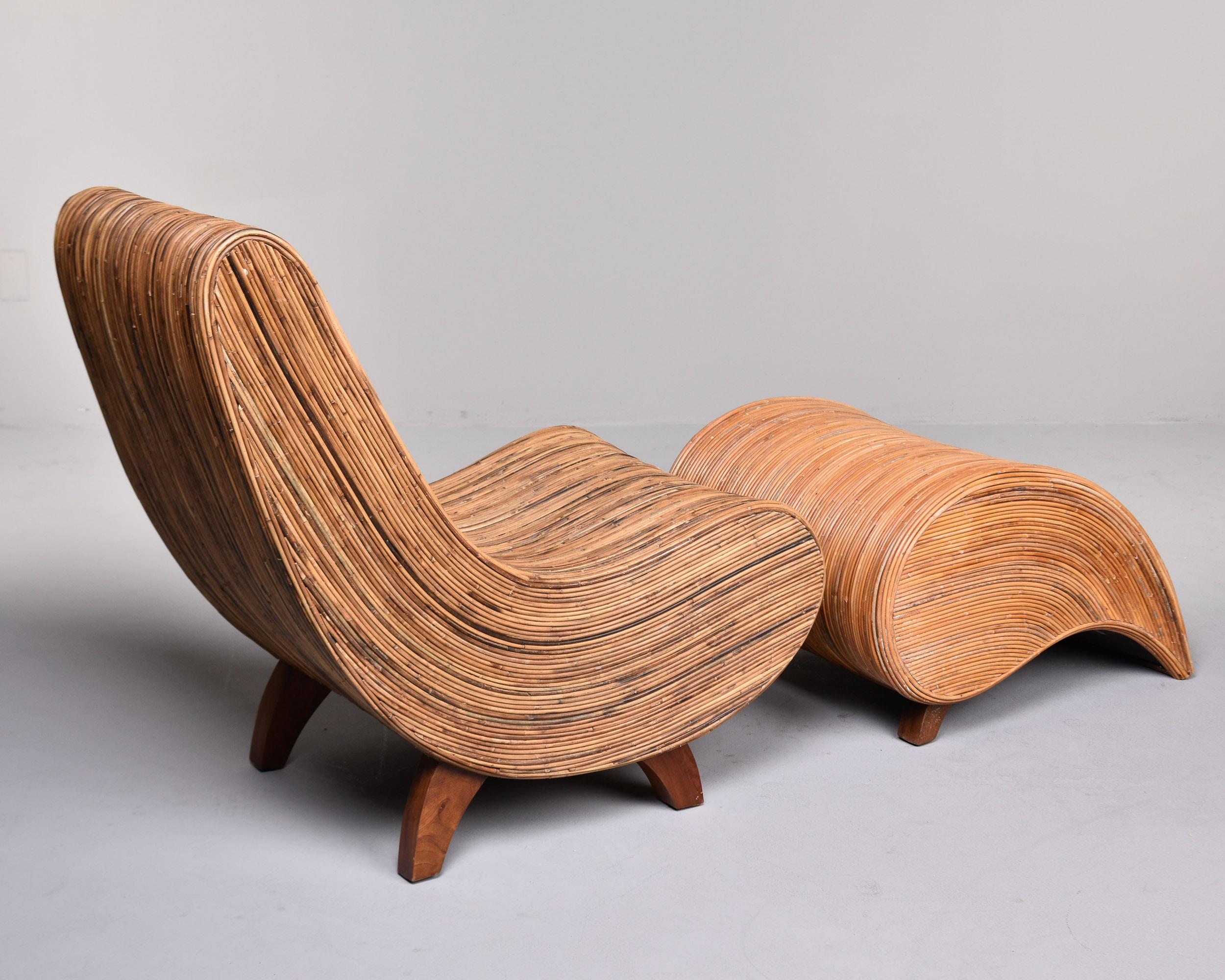 20th Century Vintage Vivai Del Sud Pencil Reed Lounge Chair With Ottoman