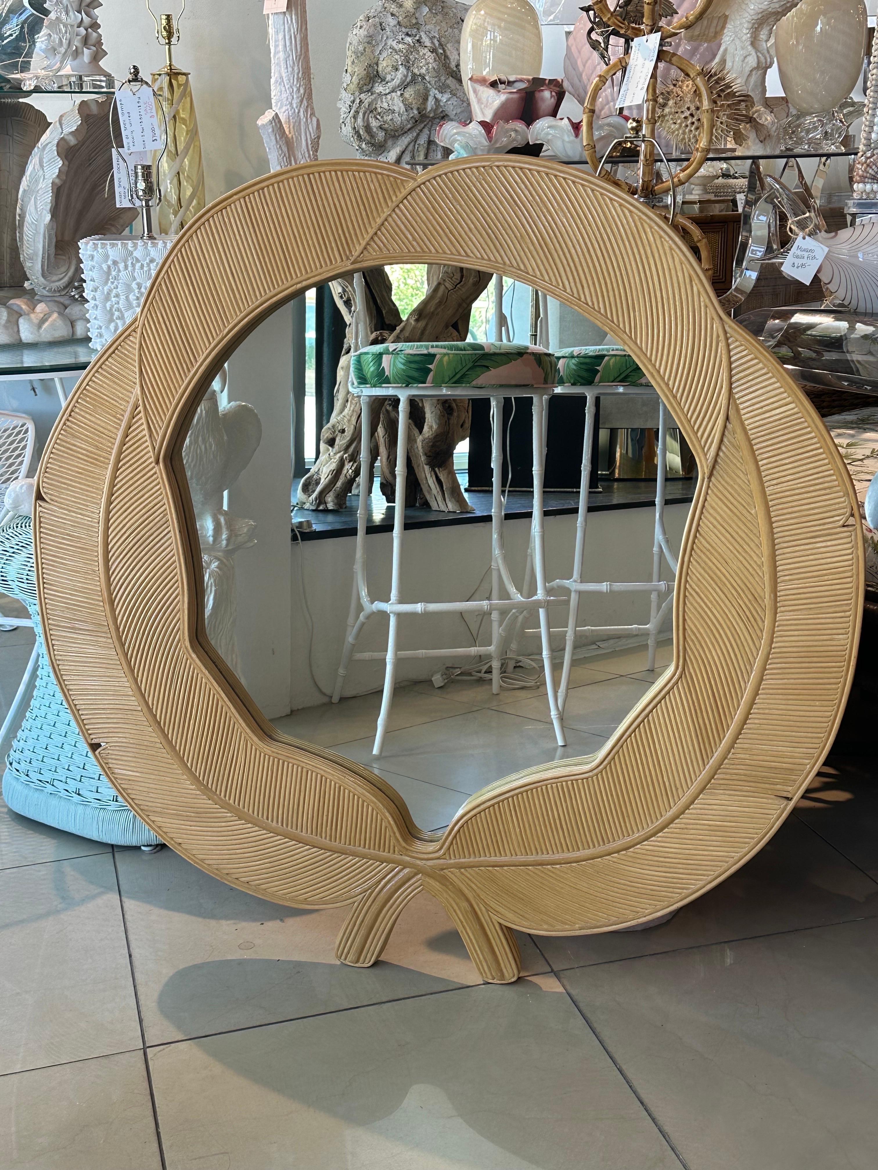 Vintage Vivai Del Sud Pencil Reed Rattan Bamboo Leaves Leaf Wall Mirror  For Sale 6