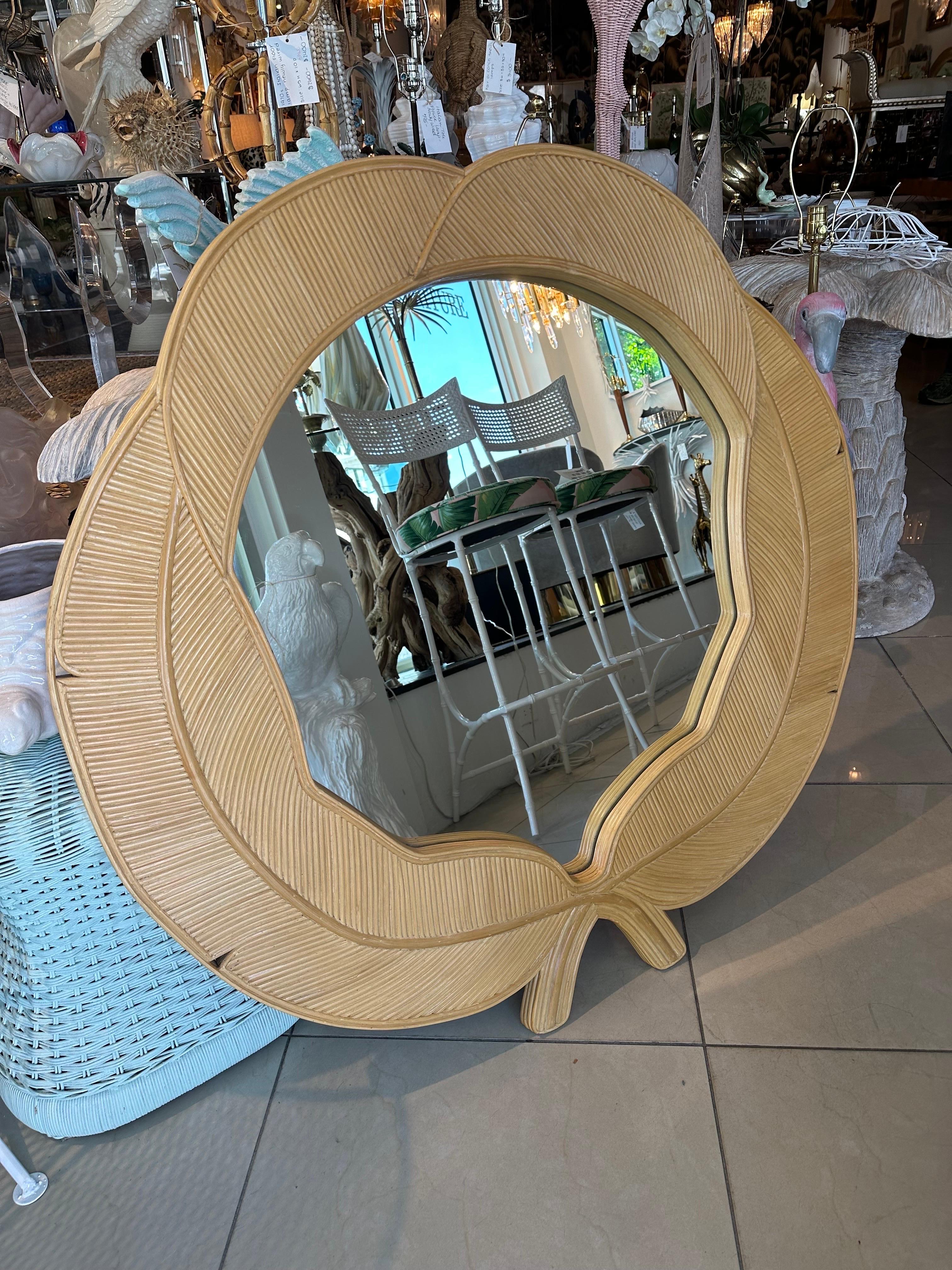 Vintage Vivai Del Sud Pencil Reed Rattan Bamboo Leaves Leaf Wall Mirror  For Sale 8