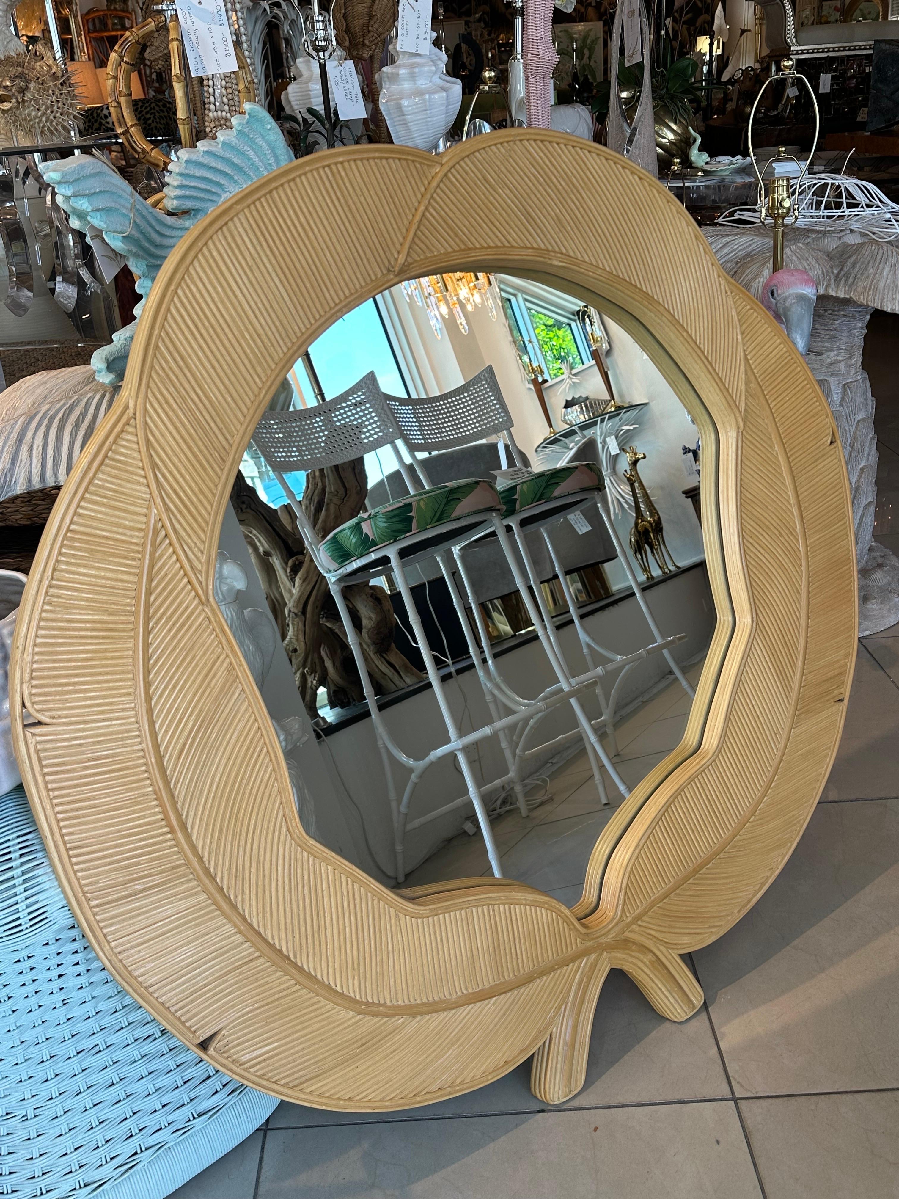 Vintage Vivai Del Sud Pencil Reed Rattan Bamboo Leaves Leaf Wall Mirror  For Sale 10