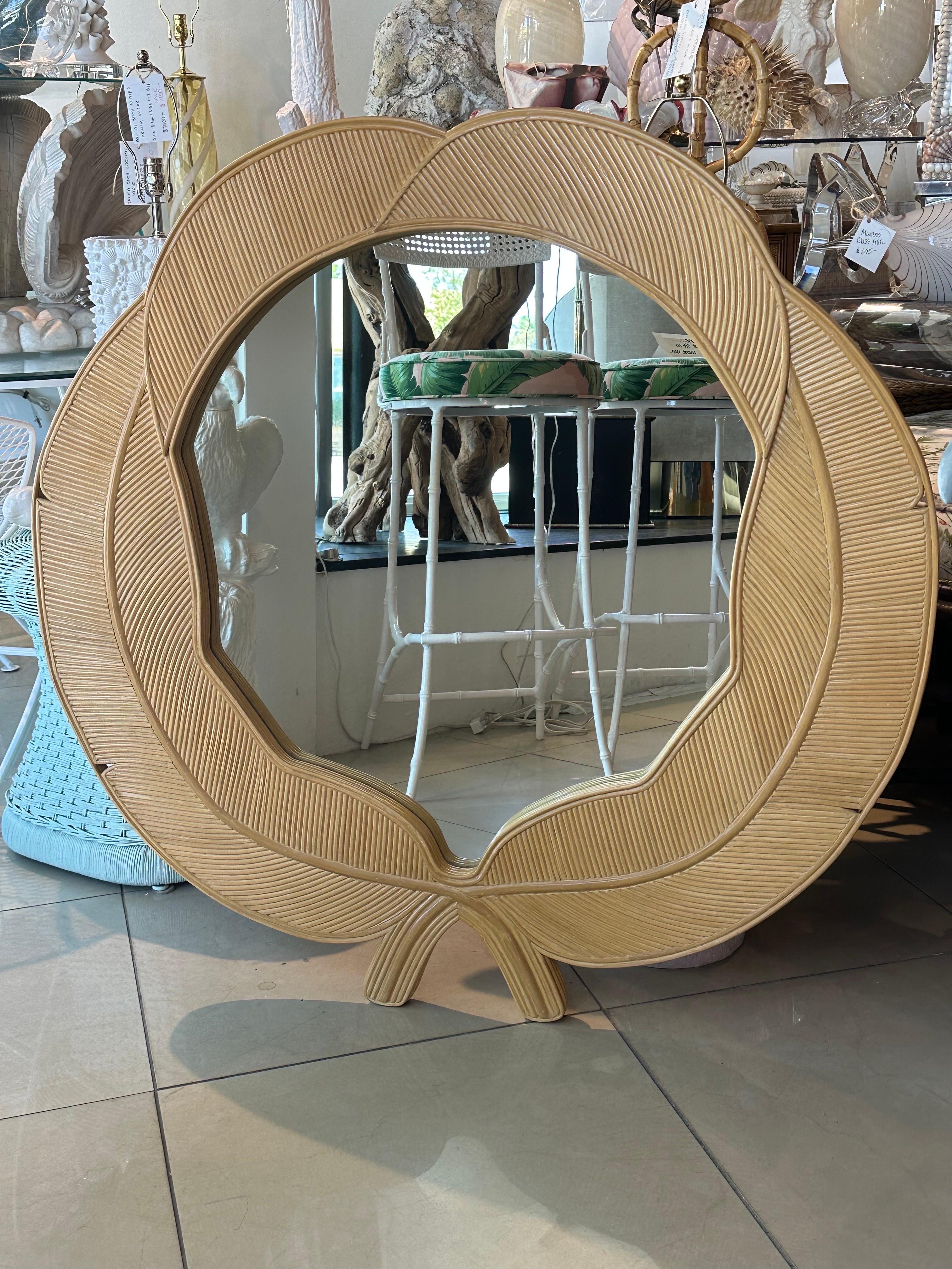 Vintage Vivai Del Sud Pencil Reed Rattan Bamboo Leaves Leaf Wall Mirror  For Sale 2