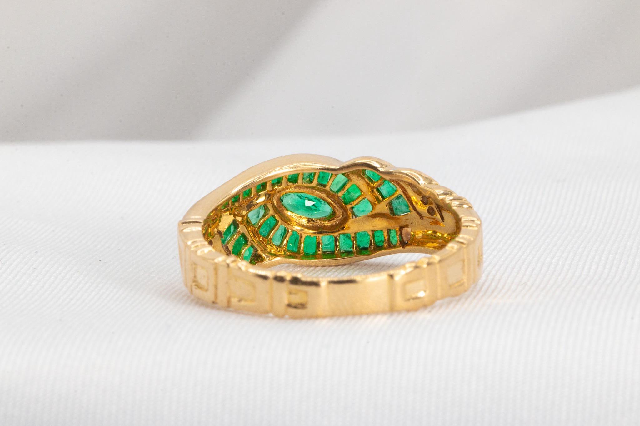 Bandeau vintage en or jaune 18 carats avec émeraudes et diamants Vivid Diamonds Bon état - En vente à Houston, TX
