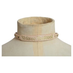 Vintage Vivienne Westwood Tan Beige Leather & Swarovski Rhinestone Choker UNISEX