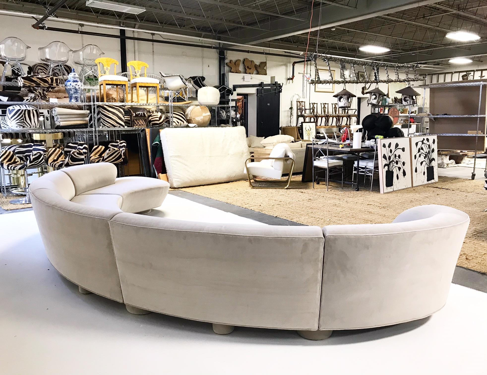 The classic sofa designs of Vladimir Kagan boast smooth, sensuous lines with an unparalleled flair. We were ecstatic when we got our hands on this 5-piece cloud sofa. It was in awesome condition, ready for the Forsyth touch. Our design team decided