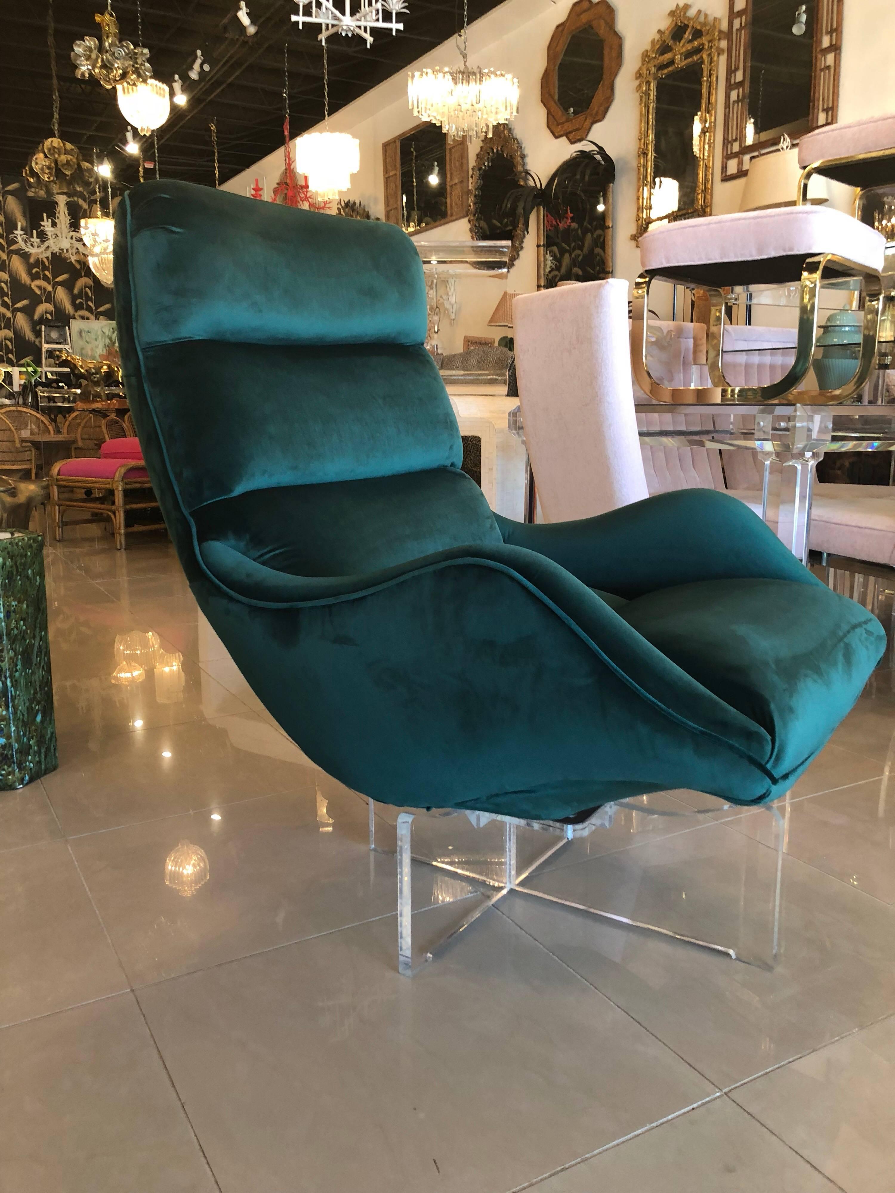 Vintage Vladimir Kagan Lucite Swivel Lounge Chair Green Velvet 2