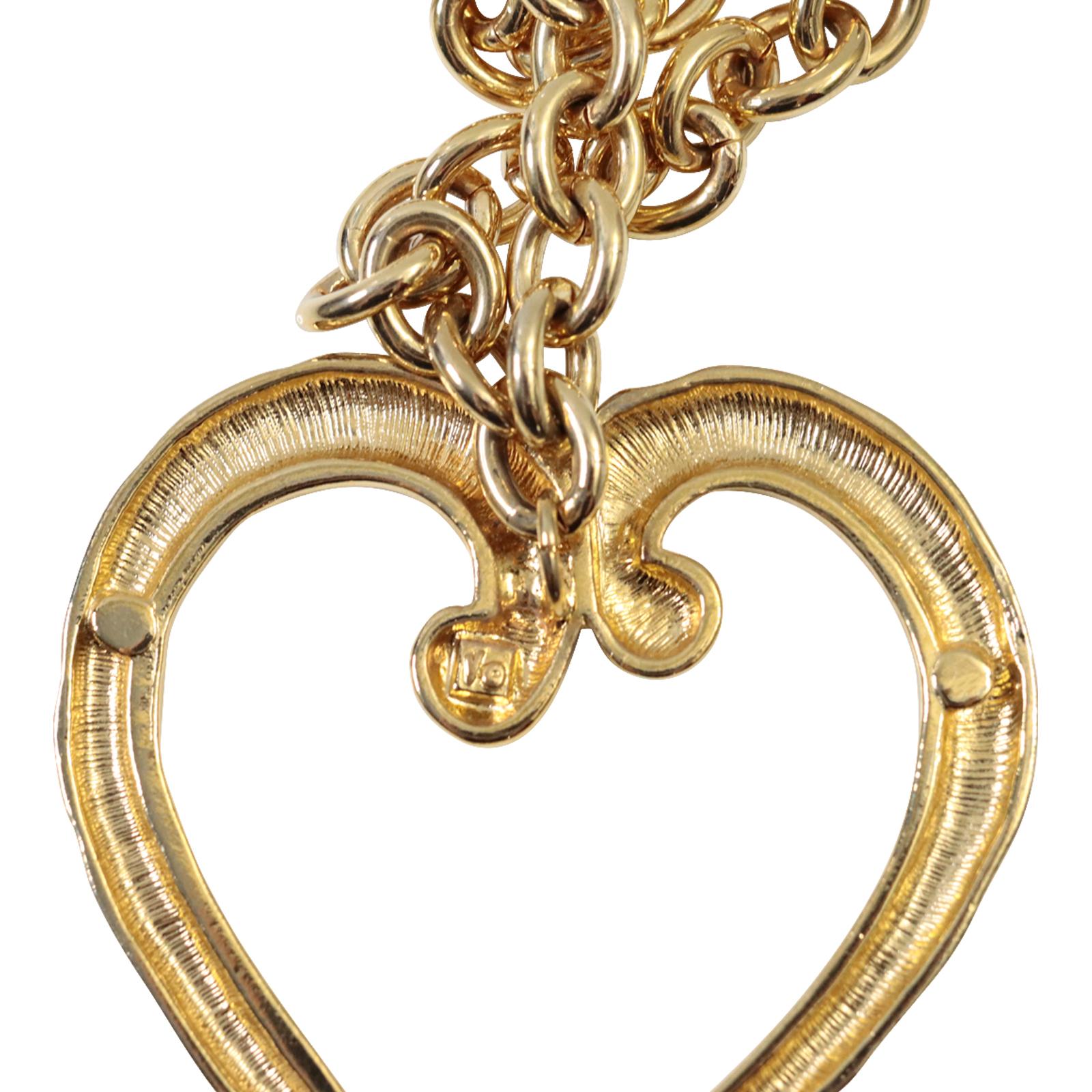 Vintage Vo Gold Tone Link Necklace With Large Heart Circa 1980s For Sale 4