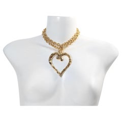 Vintage Vo Gold Tone Link Necklace With Large Heart Circa 1980s