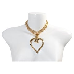 Collar Vintage Vo Gold Tone Link Necklace With Large Heart Circa 1980s