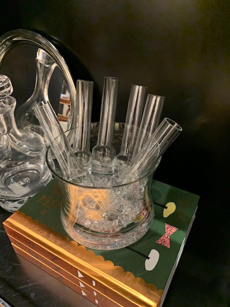 Vintage Wodka Glaskühler mit Eiskübel und 6 Schnapsgläsern 2