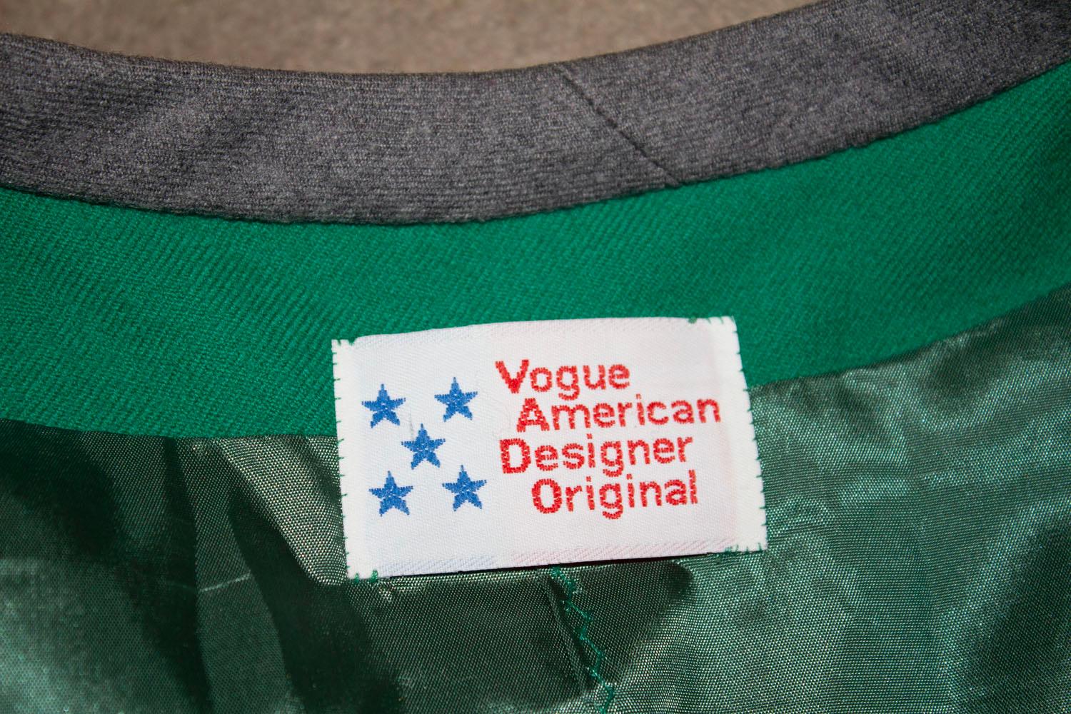 Vintage Vogue America Grey and Green Wool Jacket For Sale 2