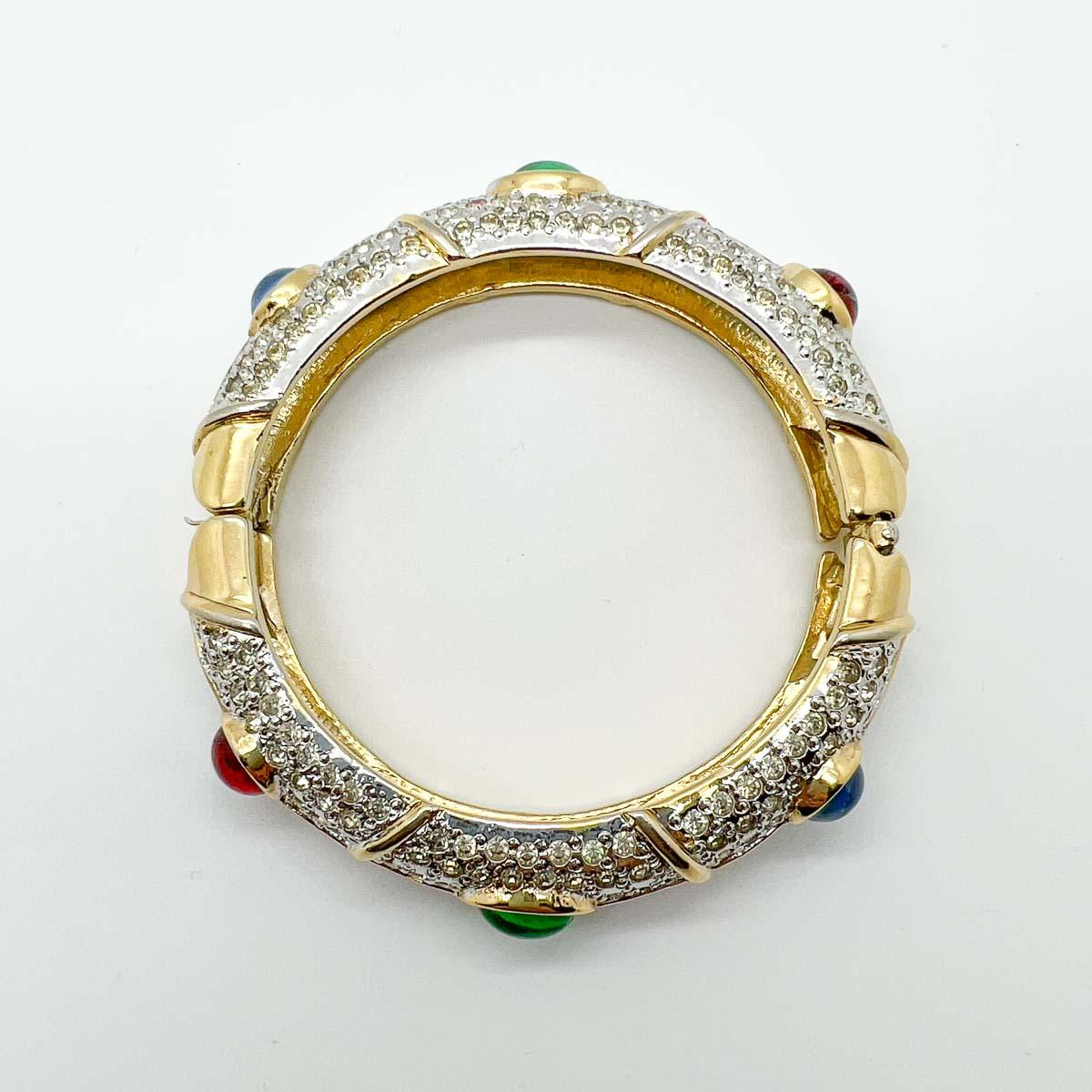 Vintage Vogue Bijoux Cabochon Jewelled Cuff 1980s In Good Condition For Sale In Wilmslow, GB