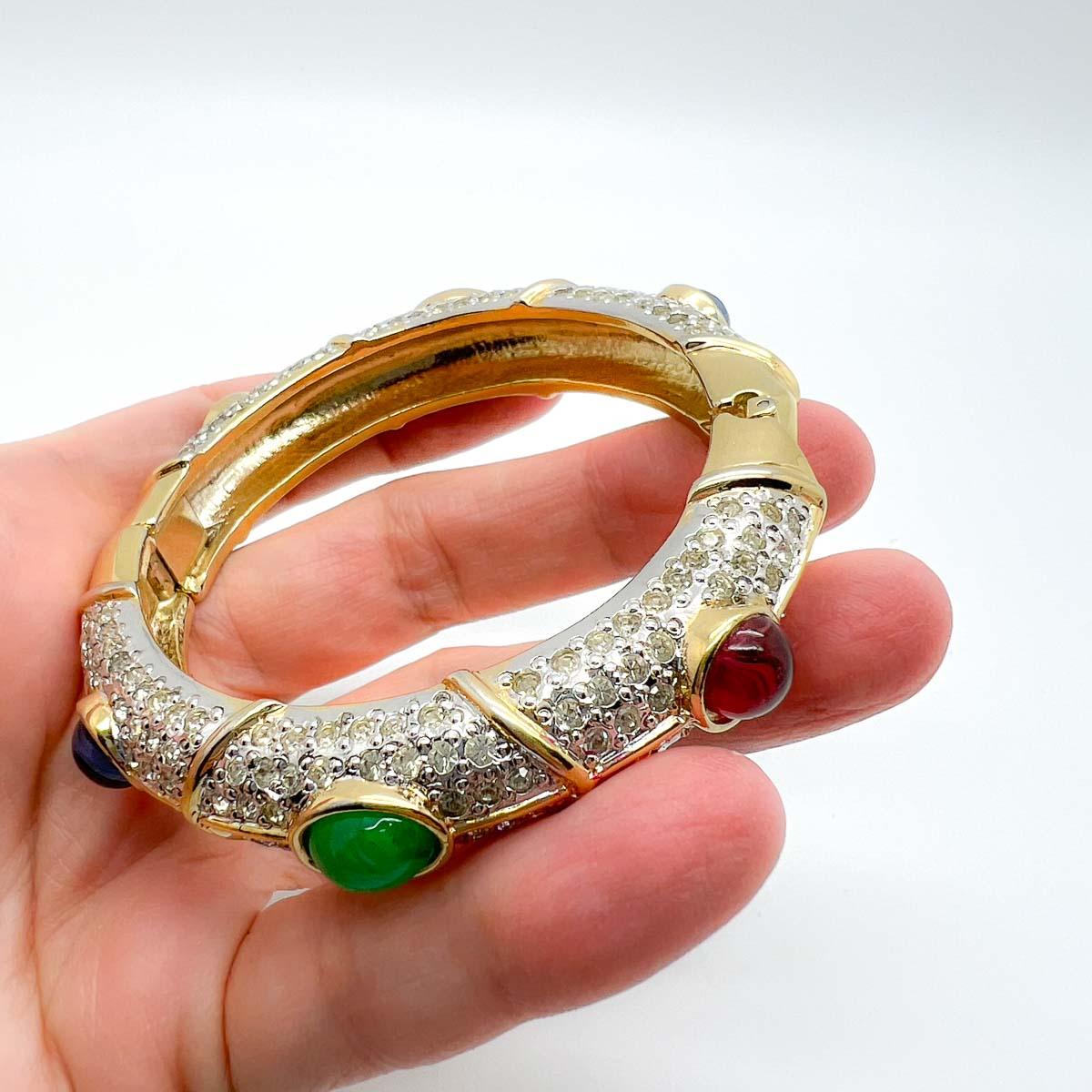 Vintage Vogue Bijoux Cabochon Jewelled Cuff 1980s For Sale 1