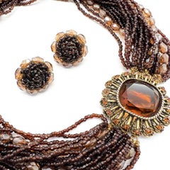 Collar y pendientes vintage Vogue Chocolate Crystal Torsade Años 50