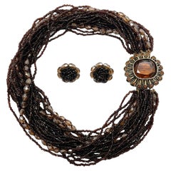 Collana e orecchini vintage Vogue Chocolate Crystal Torsade 1950s