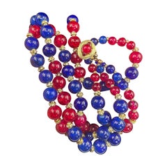 Vintage Vogue Gripoix Glass Multistrand Necklace 1950s Red Blue Crackle Glass