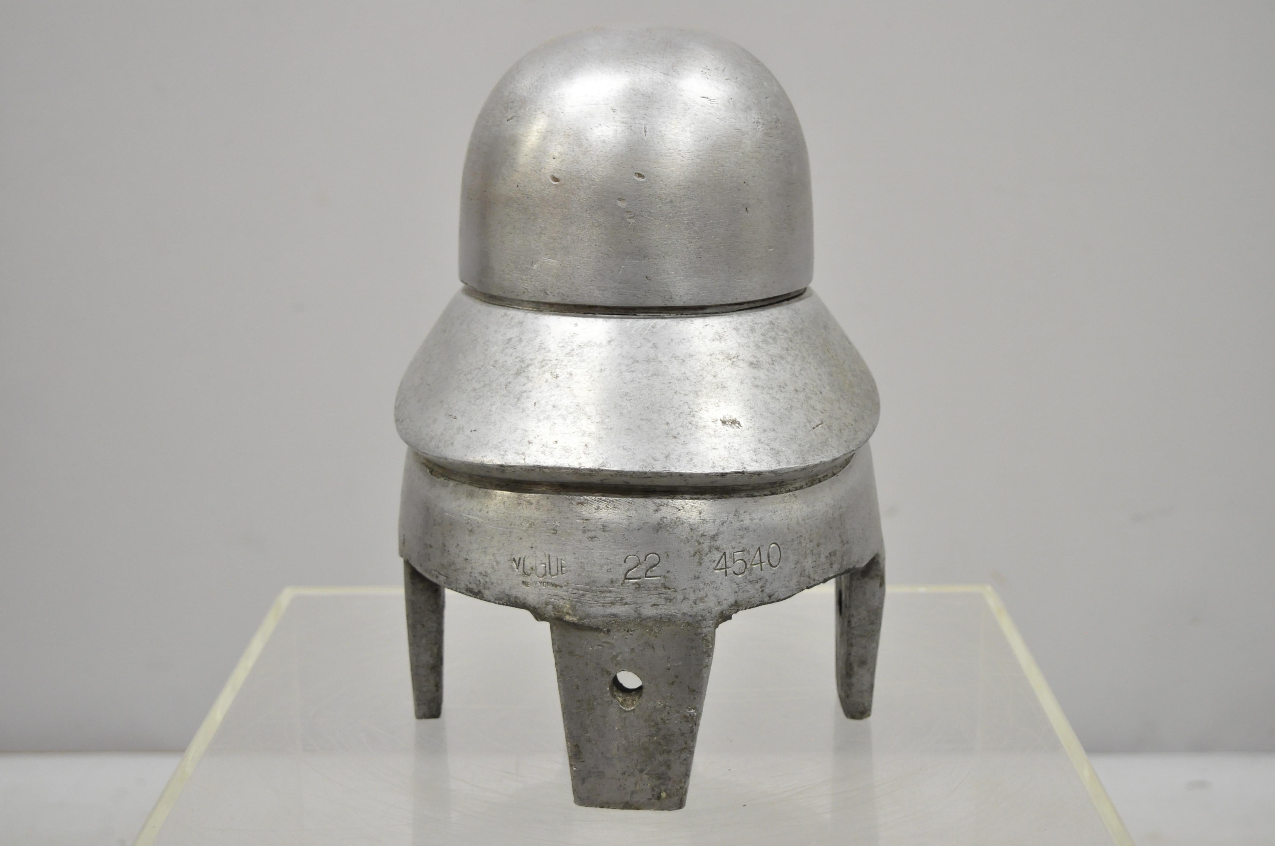 Vintage Vogue New York aluminum 22 450 woman's hat block mold form Millinery (D) listing is for (1) hat mold as pictured, circa mid-20th century. Measurements: 12