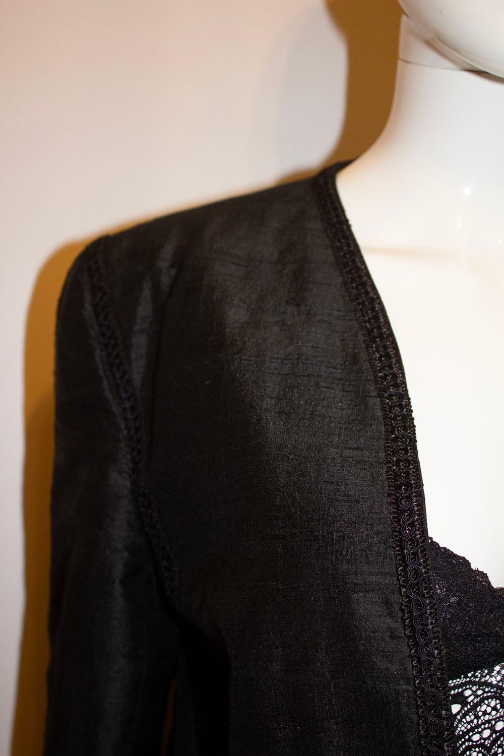 Vintage Vogue Paris Original Black Silk Evening Jacket In Good Condition For Sale In London, GB