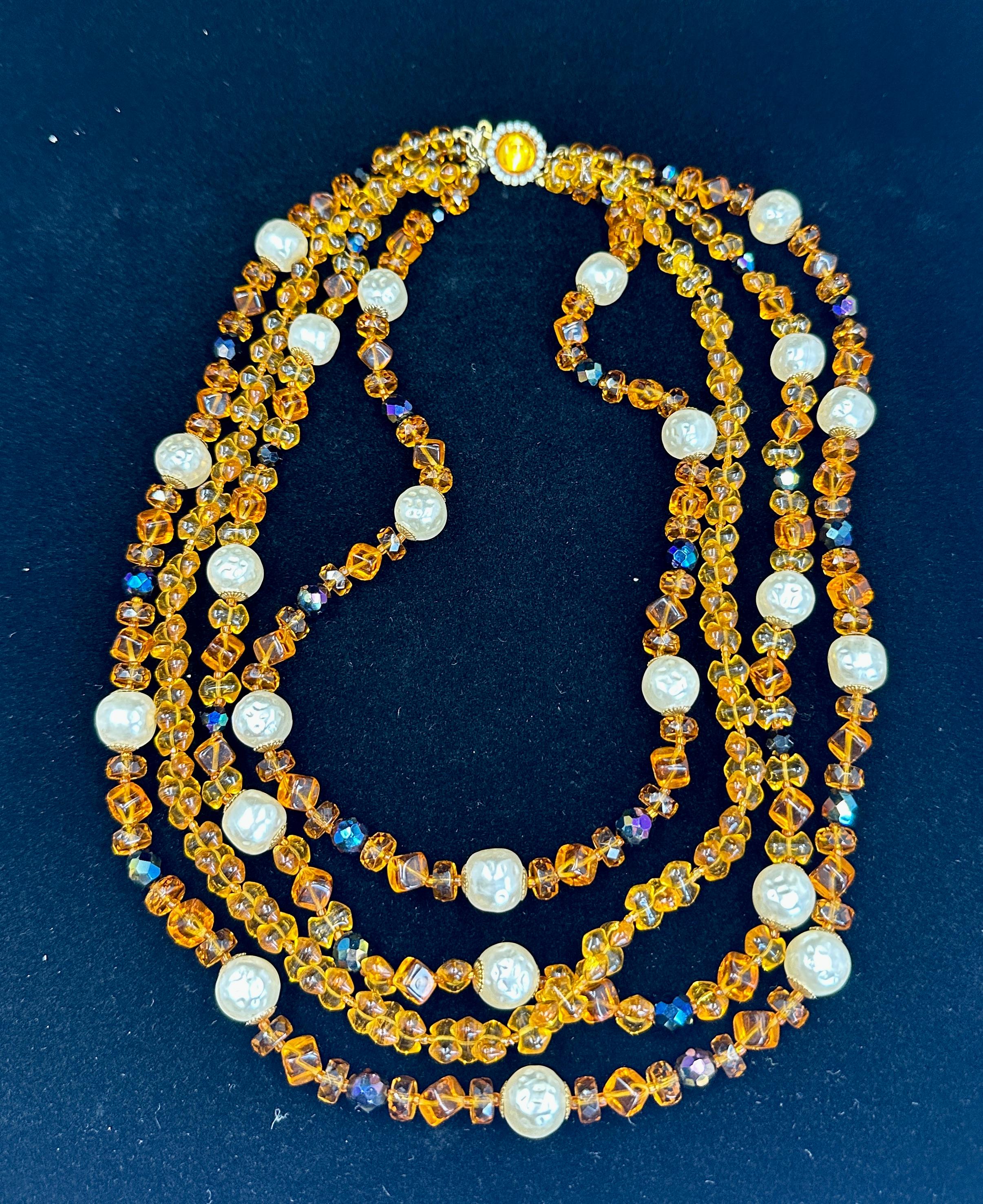 Vintage Vogue Runway Multistrand Halskette 1950s Faux Barock Perle Citrin Onyx im Angebot 5