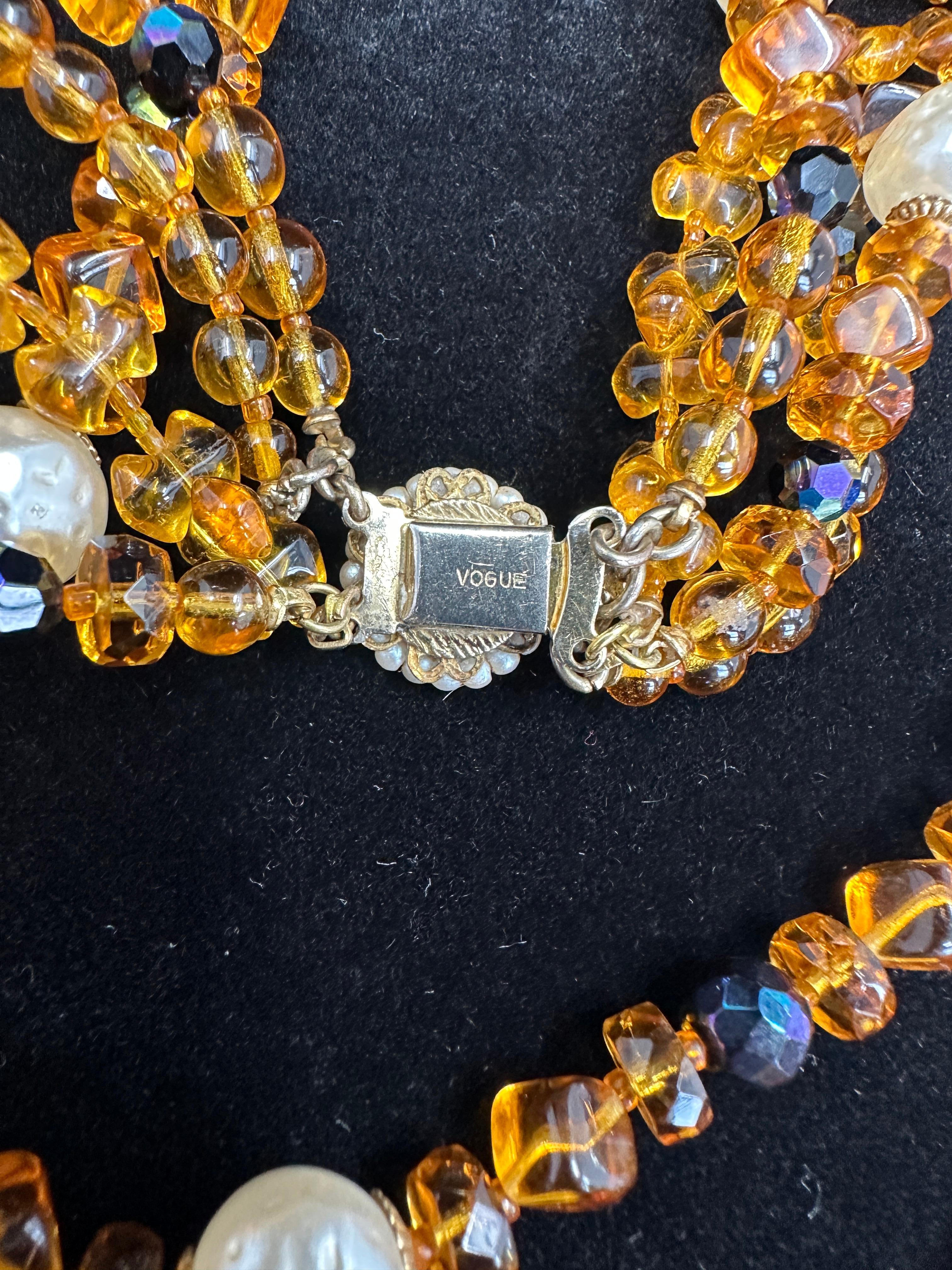 Vintage Vogue Runway Multistrand Halskette 1950s Faux Barock Perle Citrin Onyx im Angebot 6