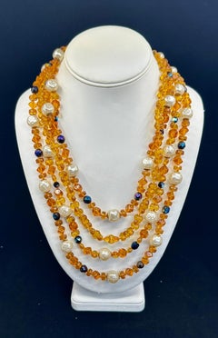 Collar multistrand Vintage Vogue Runway Años 50 Perla barroca de imitación Citrino Ónix