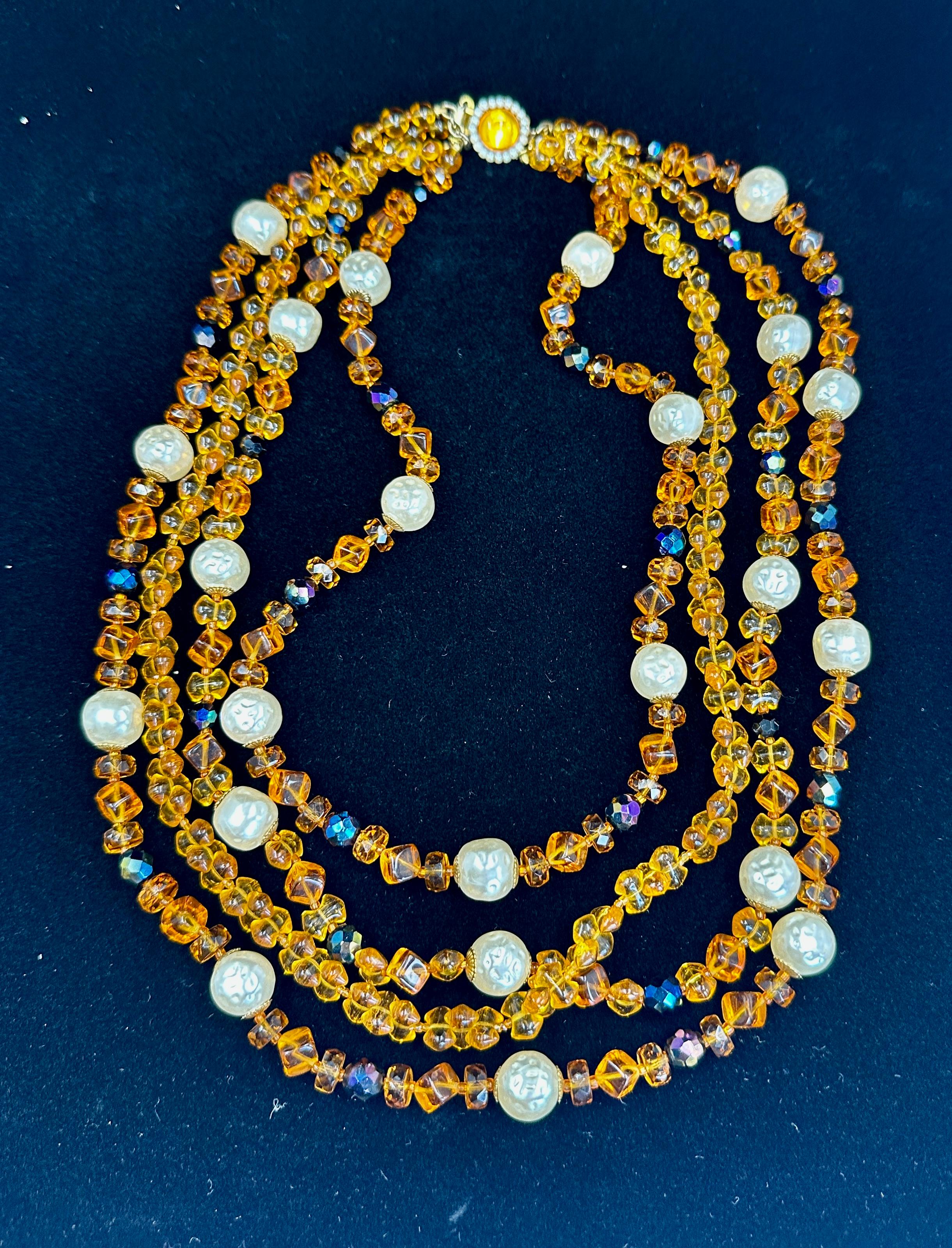 Vintage Vogue Runway Multistrand Halskette 1950s Faux Barock Perle Citrin Onyx (Zeitgenössisch) im Angebot