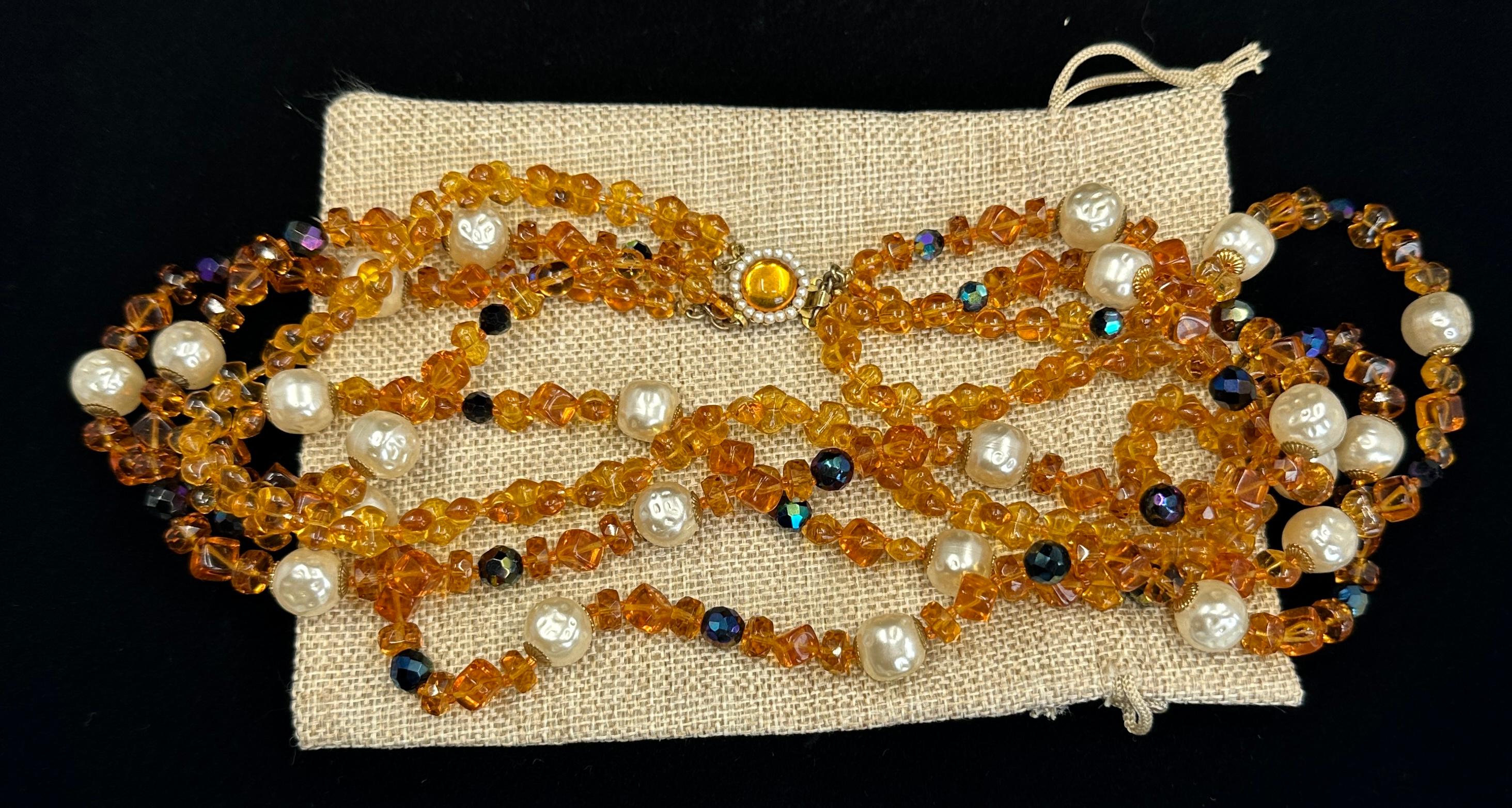 Vintage Vogue Runway Multistrand Halskette 1950s Faux Barock Perle Citrin Onyx Damen im Angebot
