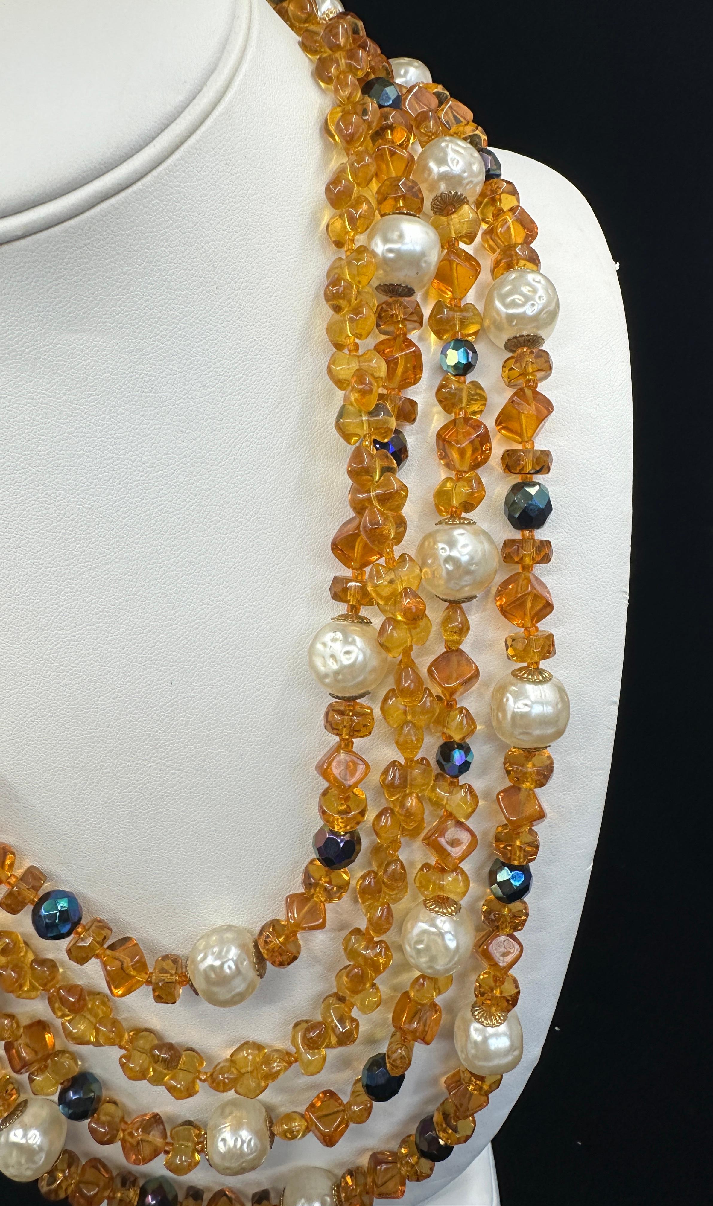 Vintage Vogue Runway Multistrand Halskette 1950s Faux Barock Perle Citrin Onyx im Angebot 2