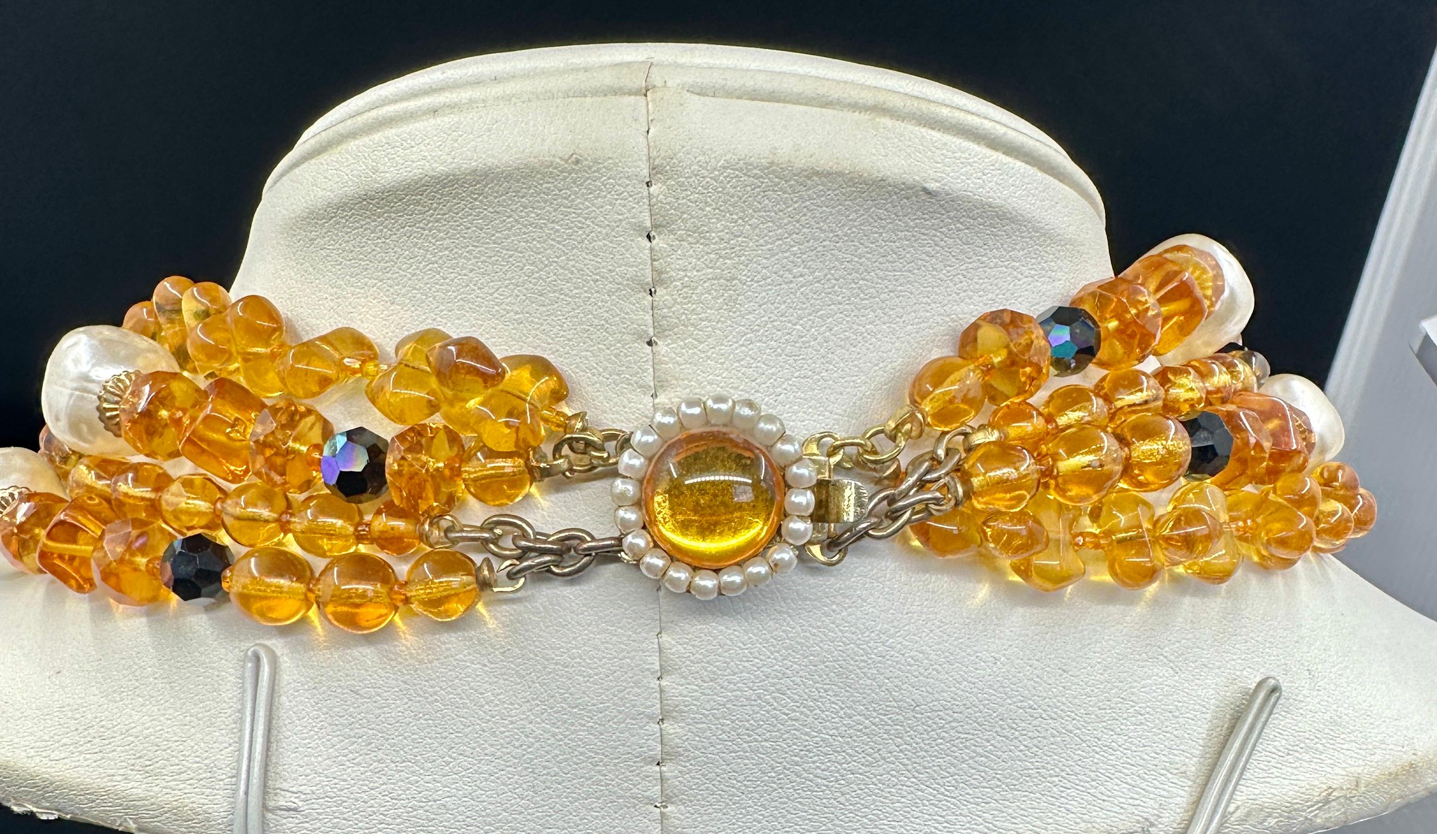 Vintage Vogue Runway Multistrand Halskette 1950s Faux Barock Perle Citrin Onyx im Angebot 4