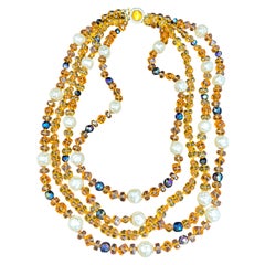 Vintage Vogue Runway Multistrand Halskette 1950s Faux Barock Perle Citrin Onyx