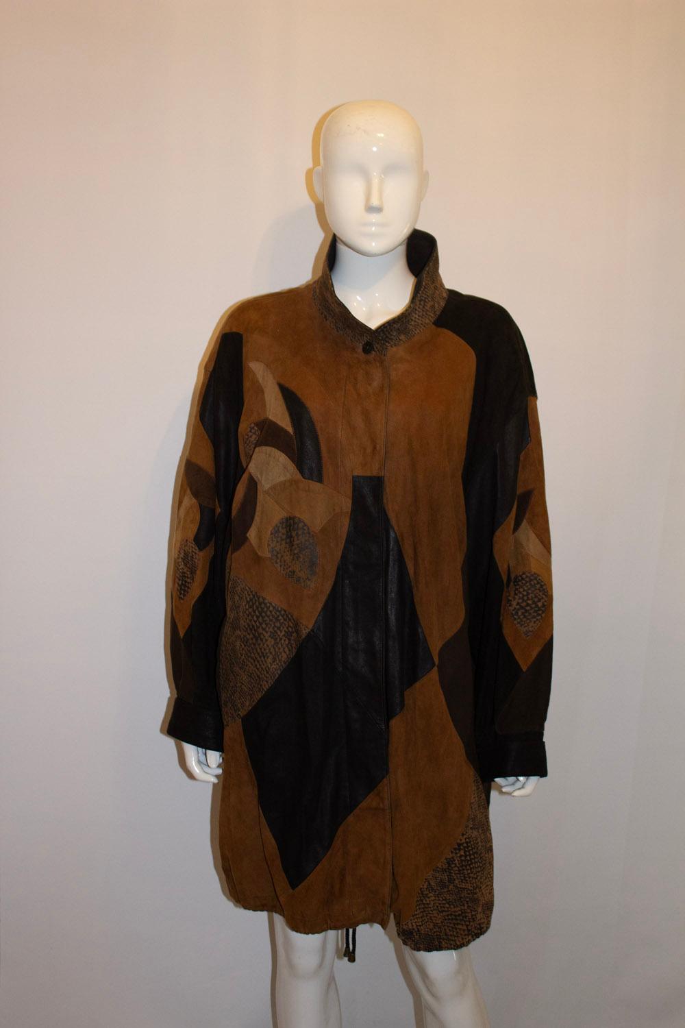 Black Vintage Von Holt Collection Suede and Leather Coat For Sale