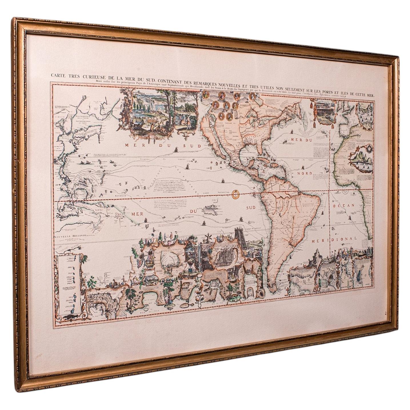 Mappa di viaggio d'epoca, francese, dopo Henri Chatelain, Americhe, Cartografia con cornice