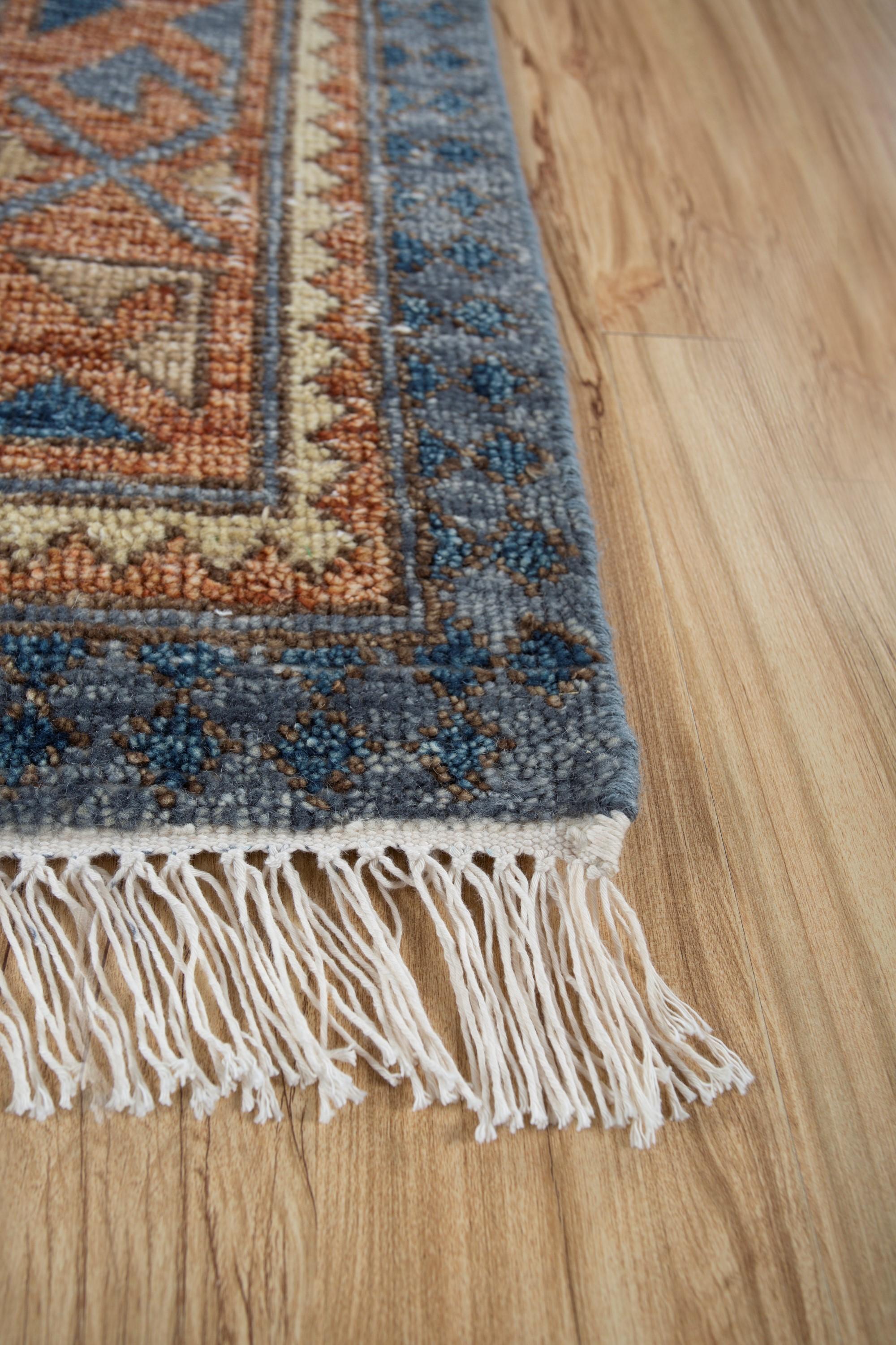 Tribal Vintage Voyage Navy & Rust 240x300 cm Hand Knotted Rug For Sale