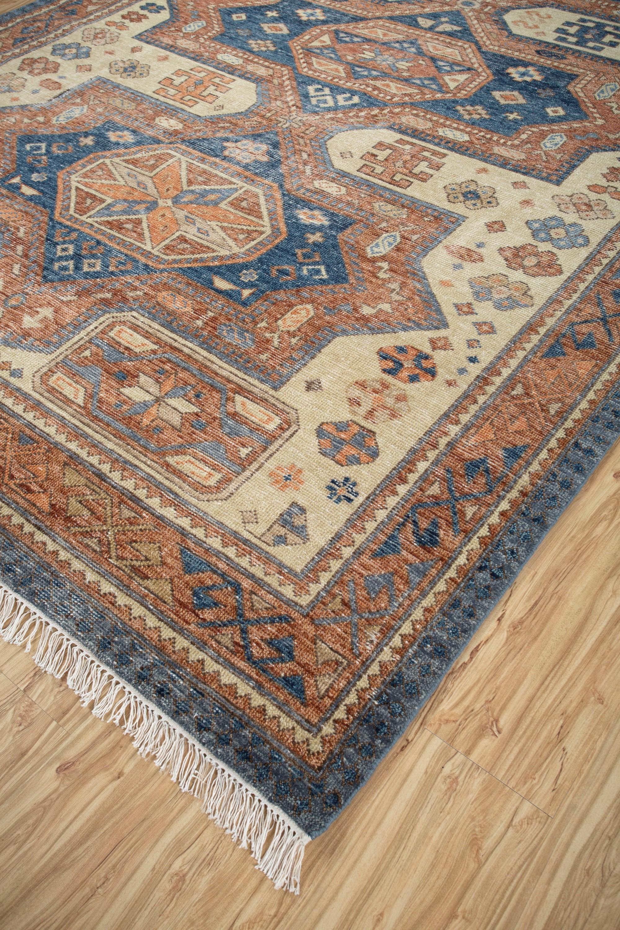 Indian Vintage Voyage Navy & Rust 240x300 cm Hand Knotted Rug For Sale