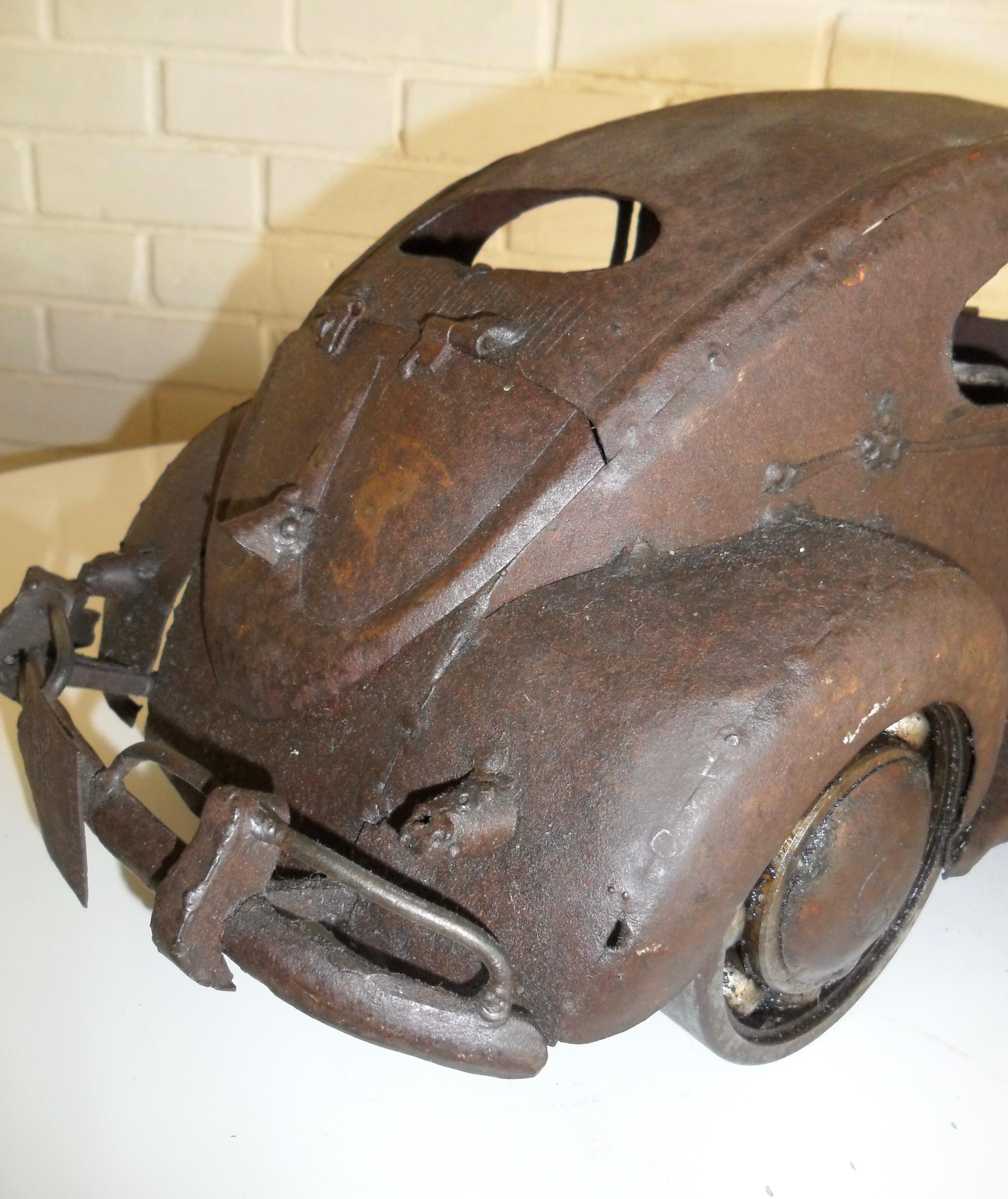 Mid-Century Modern Brutalist VW Beetle  Metal Sculpture by Antonio Fortanel, Mexico, 1960s For Sale