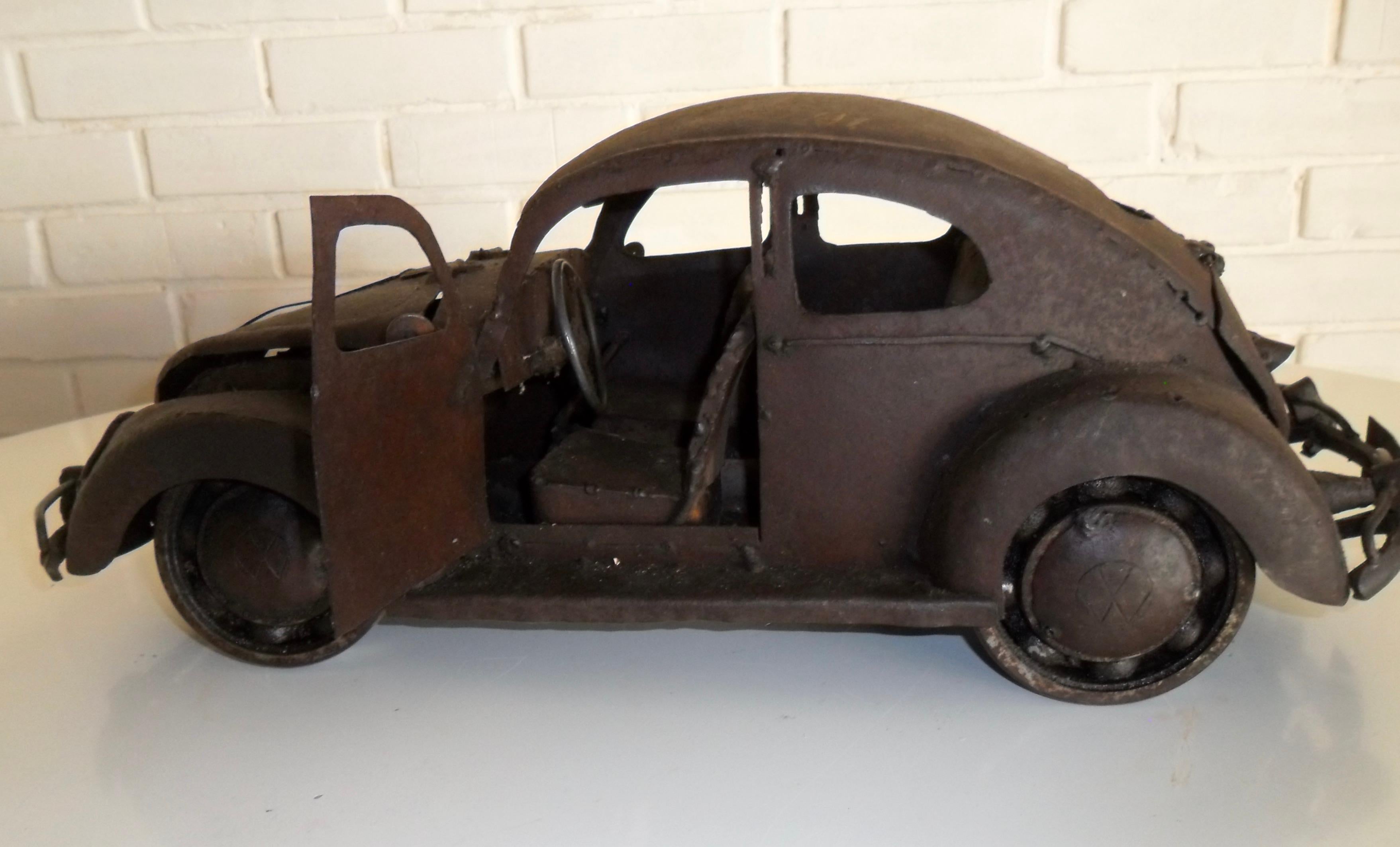 Mexican Brutalist VW Beetle  Metal Sculpture by Antonio Fortanel, Mexico, 1960s For Sale