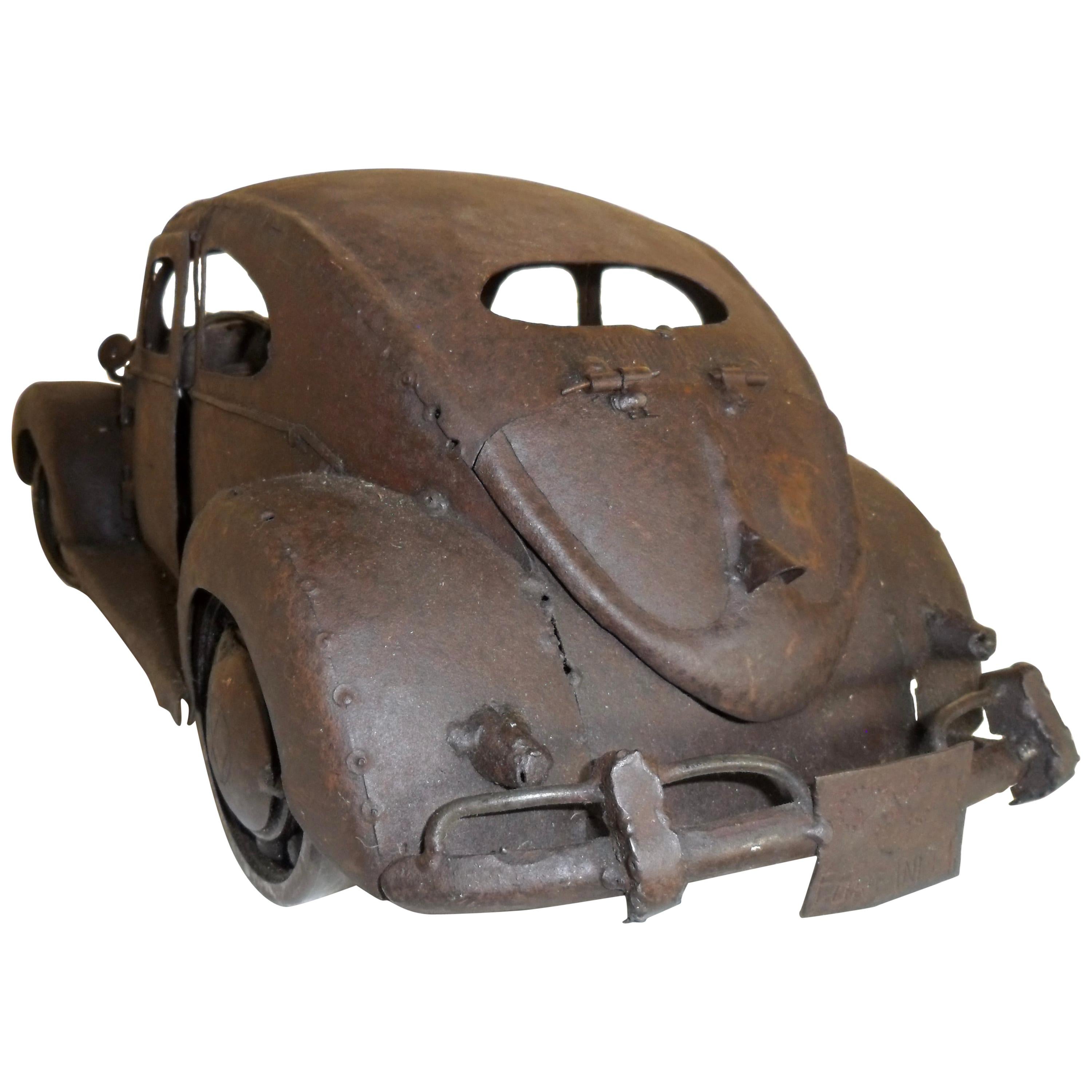 Brutalist VW Beetle  Metal Sculpture by Antonio Fortanel, Mexico, 1960s