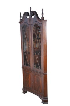 Vintage W. A. Berkey American Chippendale Style Flame Mahogany Corner Cabinet