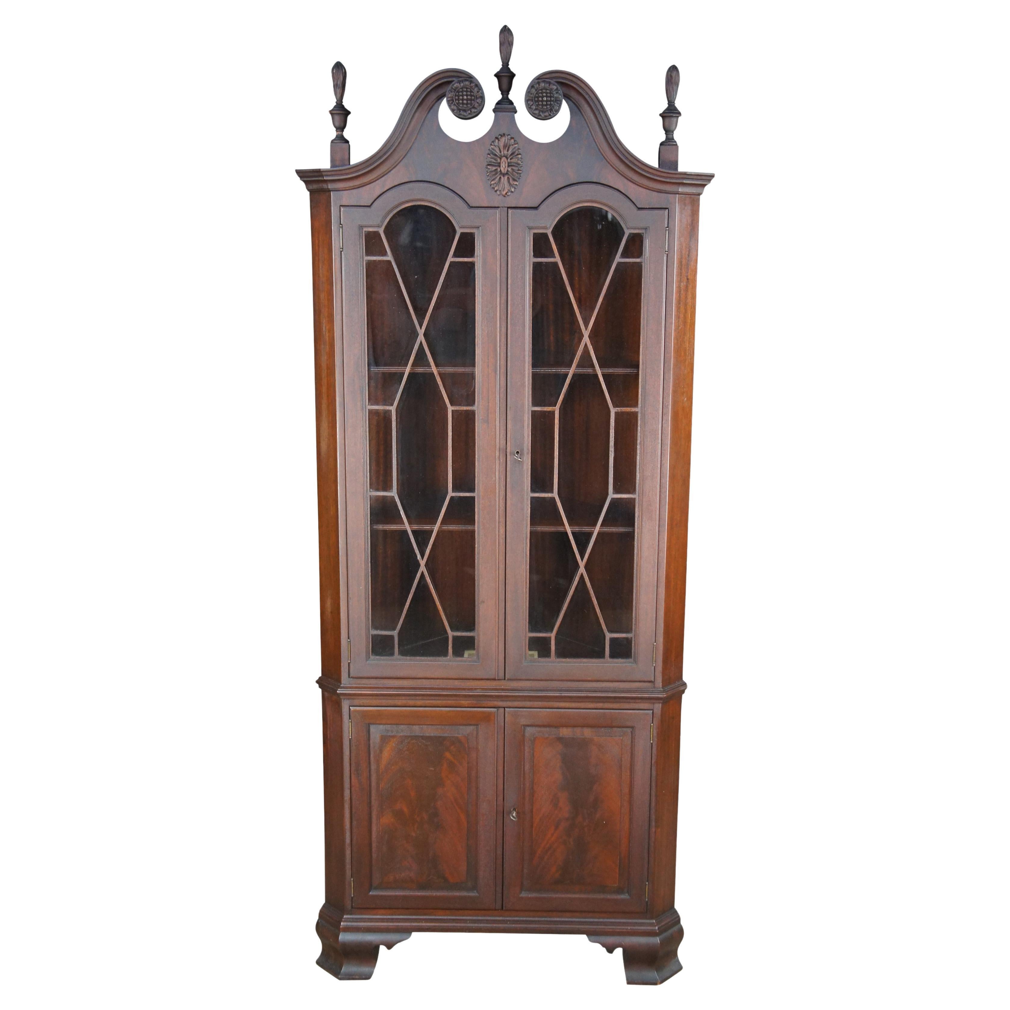 Vintage W. A. Berkey American Chippendale Style Flame Mahogany Corner Cabinet