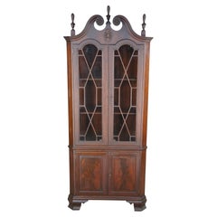 Vintage W. A. Berkey American Chippendale Style Flame Mahogany Corner Cabinet