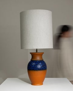 Vintage W. Germany Ceramic Table Lamp, Orange Base, 1960s Design