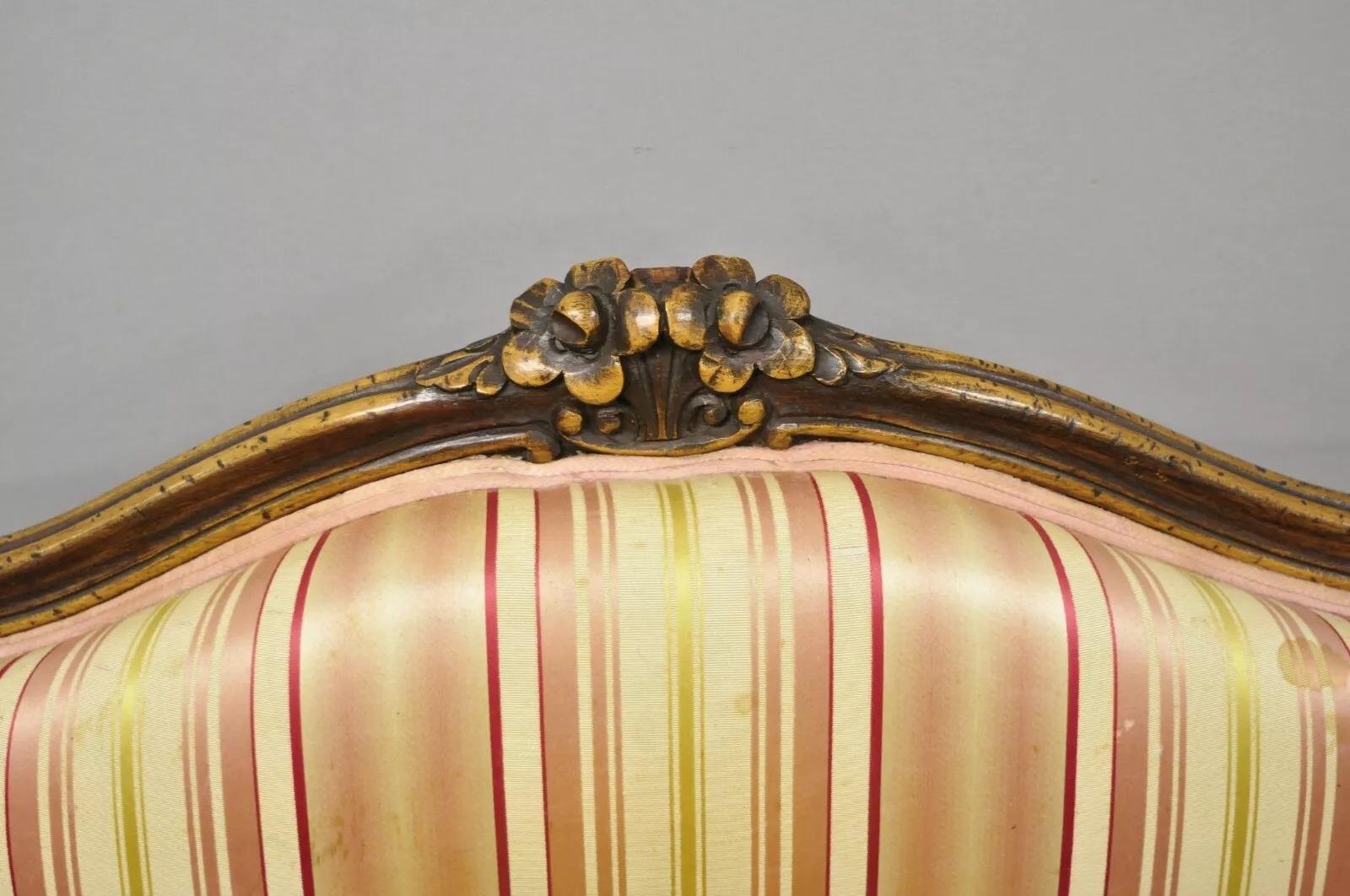 Vintage W & J Sloane French Louis XV Style Wingback Lounge Arm Chairs - a Pair For Sale 1