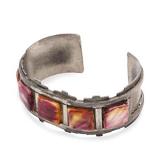 Vintage W T Sterling Silver Spiny Oyster Shell Cuff Bracelet