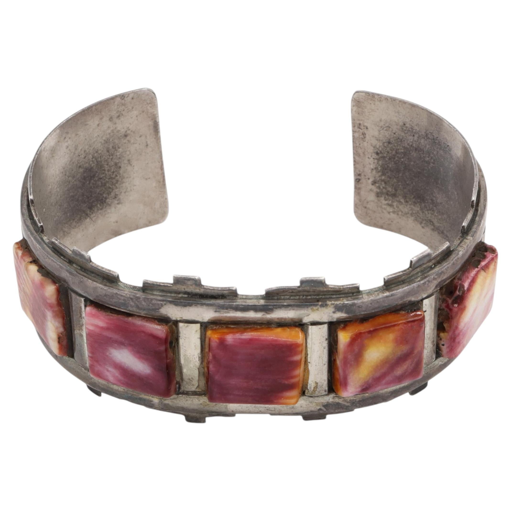 Vintage W T Sterling Silver Spiny Oyster Shell Cuff Bracelet