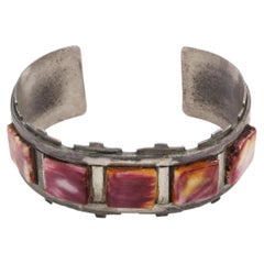 Vintage W T Sterling Silver Spiny Oyster Shell Cuff Bracelet