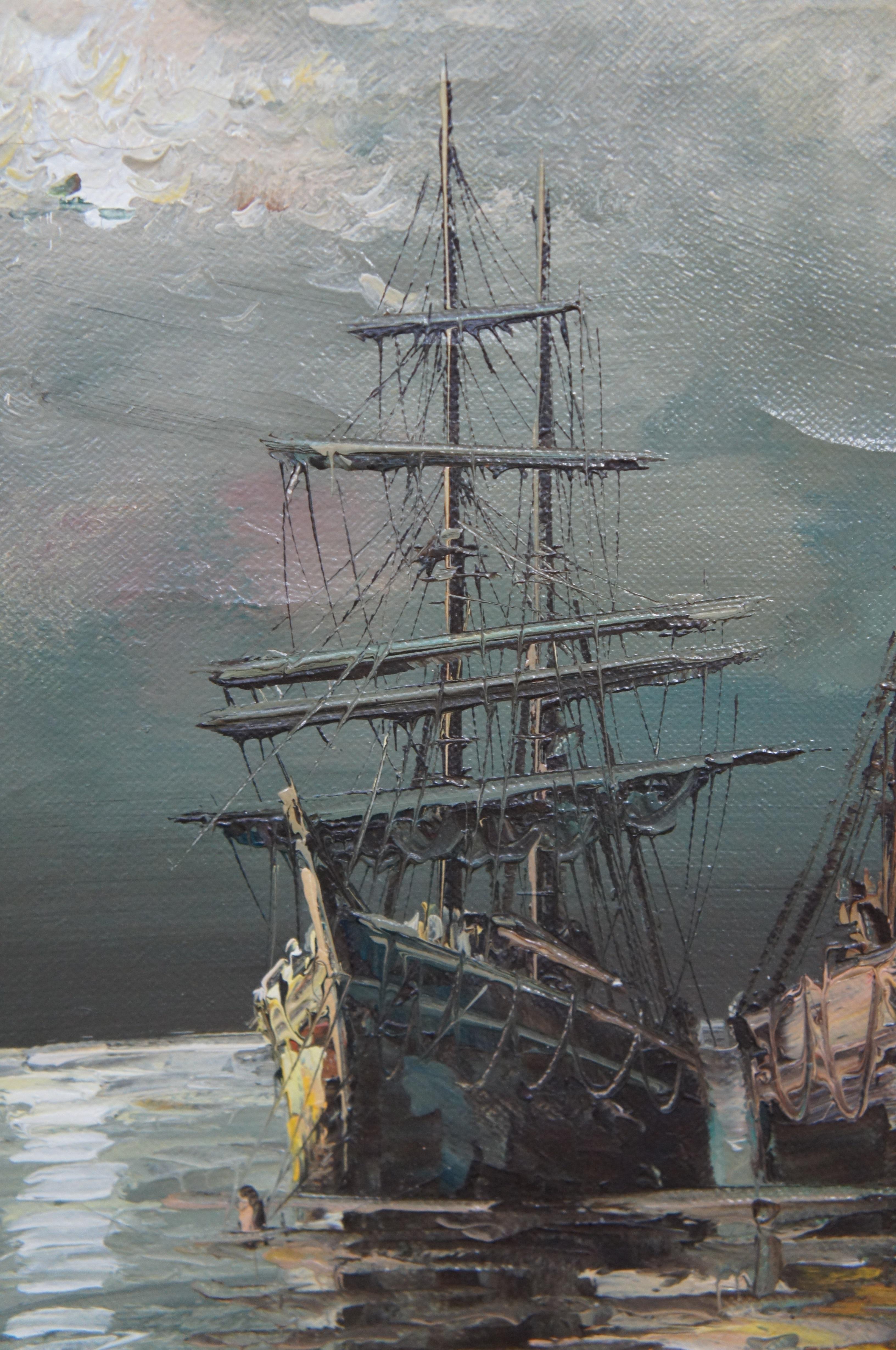 Vintage W. Venneramp Nautical Martime Seascape Saiboat Ship Oil Painting 4