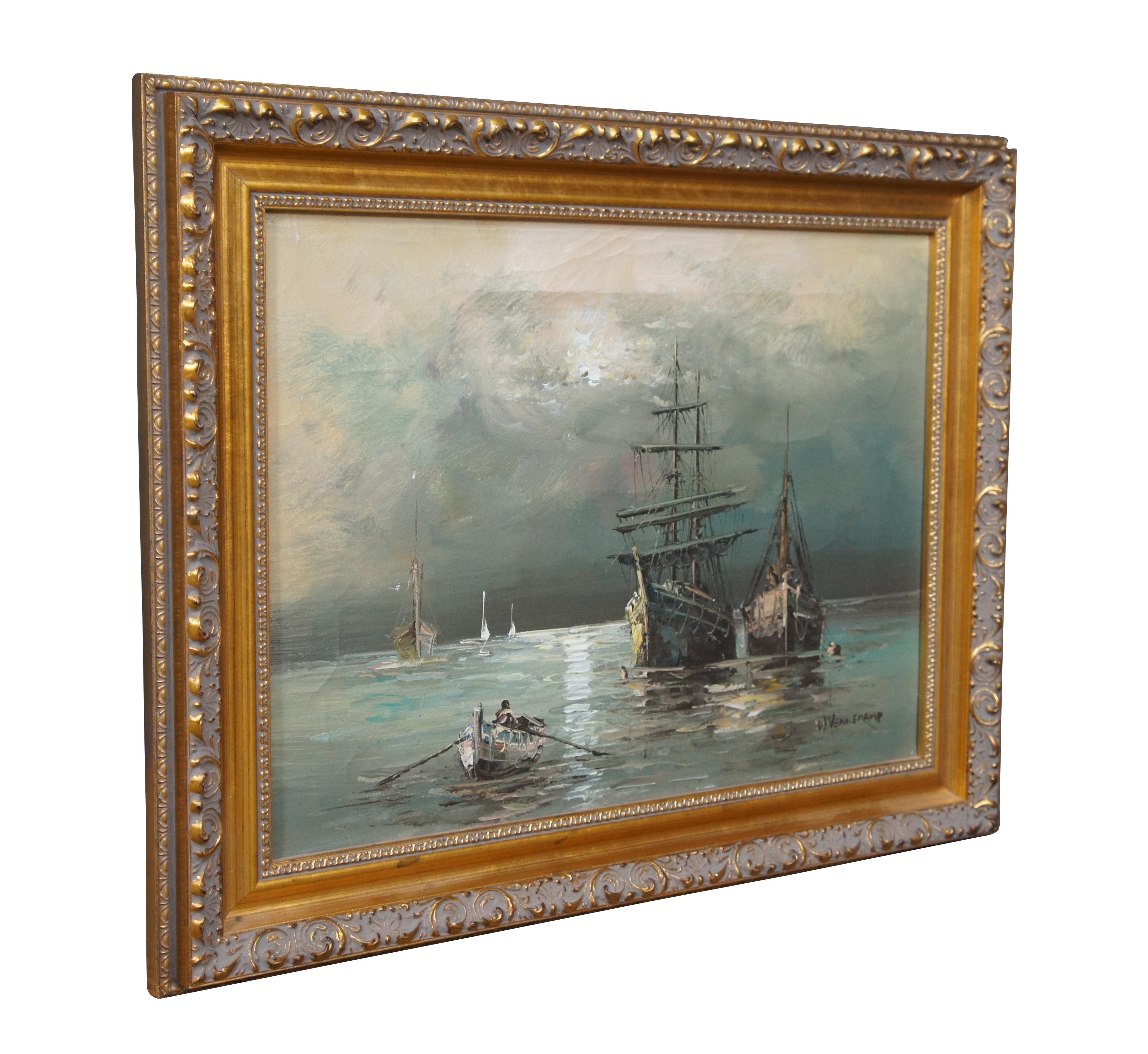 Expressionist Vintage W. Venneramp Nautical Martime Seascape Saiboat Ship Oil Painting